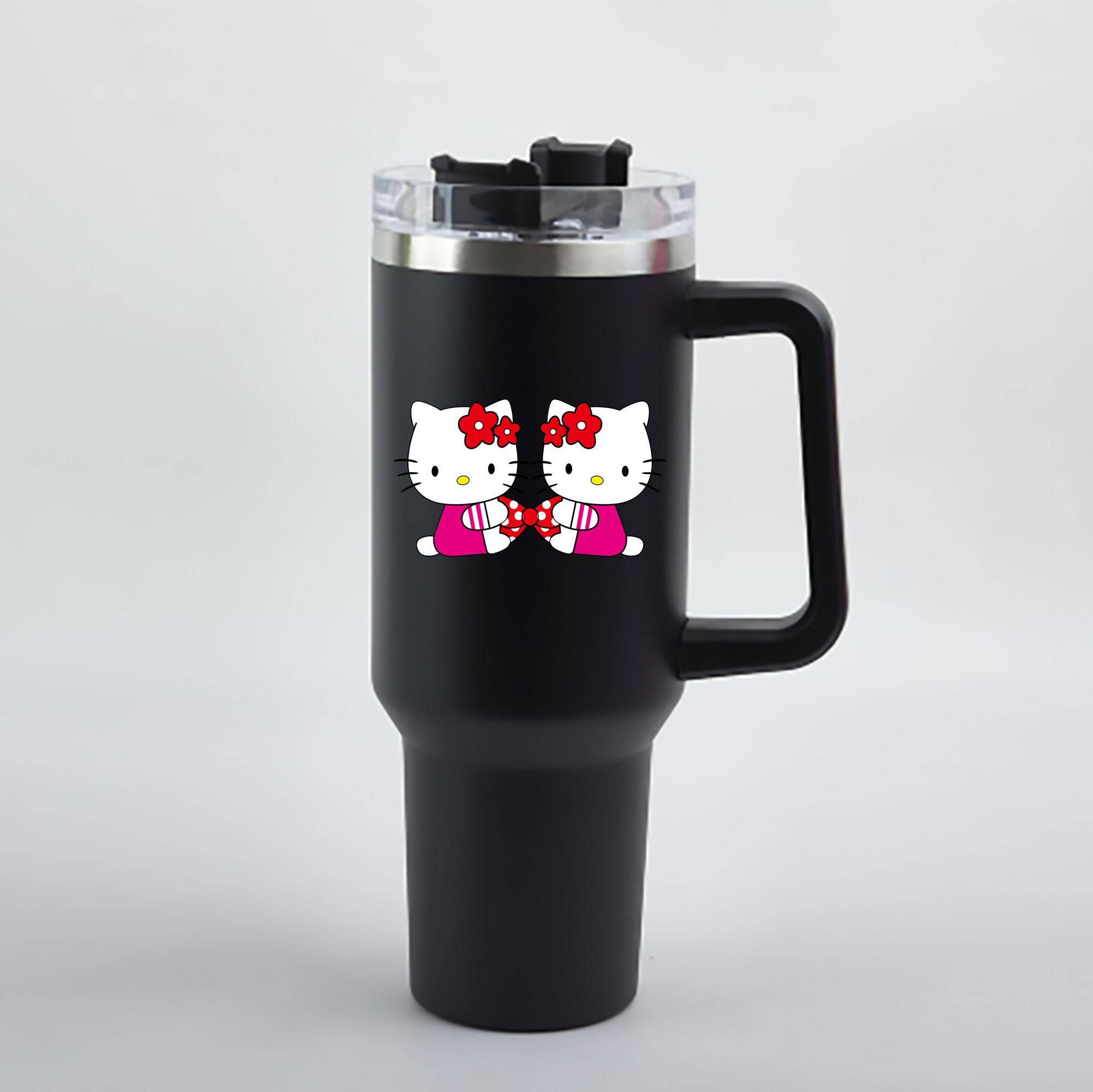（画像用） Hello Kitty ハローキティ 1200mL車用タンブラー - クリスタルステッカー（プラスチックストロー付き）
