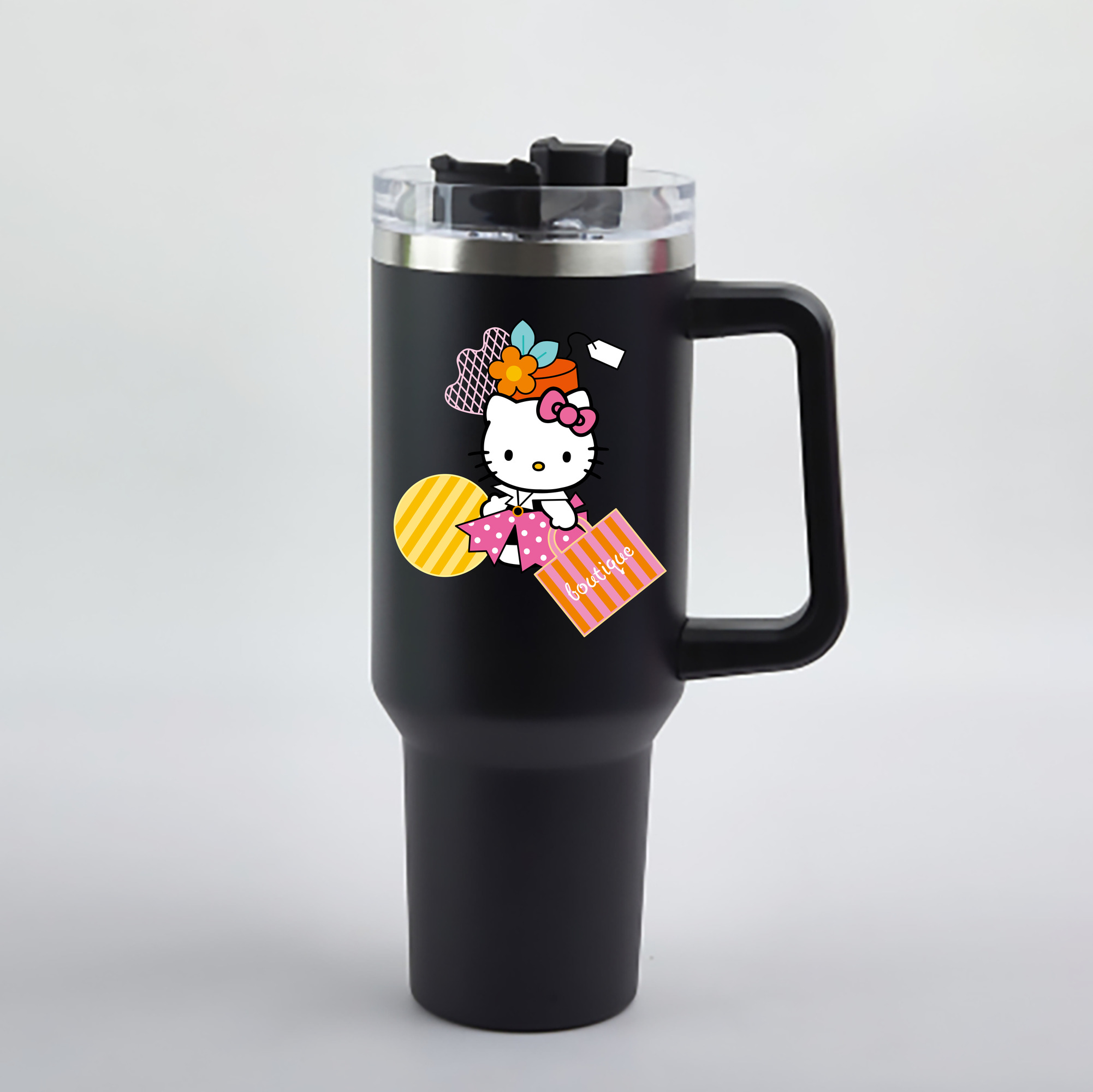 （画像用） Hello Kitty ハローキティ 1200mL車用タンブラー - クリスタルステッカー（プラスチックストロー付き）