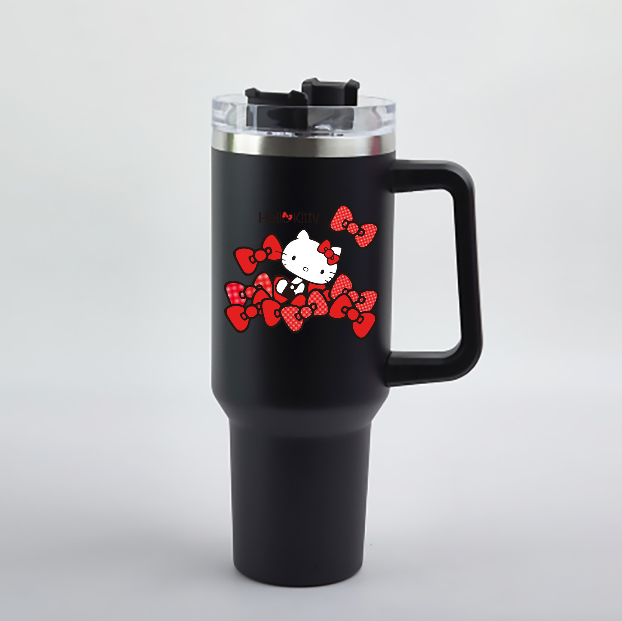 （画像用） Hello Kitty ハローキティ 1200mL車用タンブラー - クリスタルステッカー（プラスチックストロー付き）