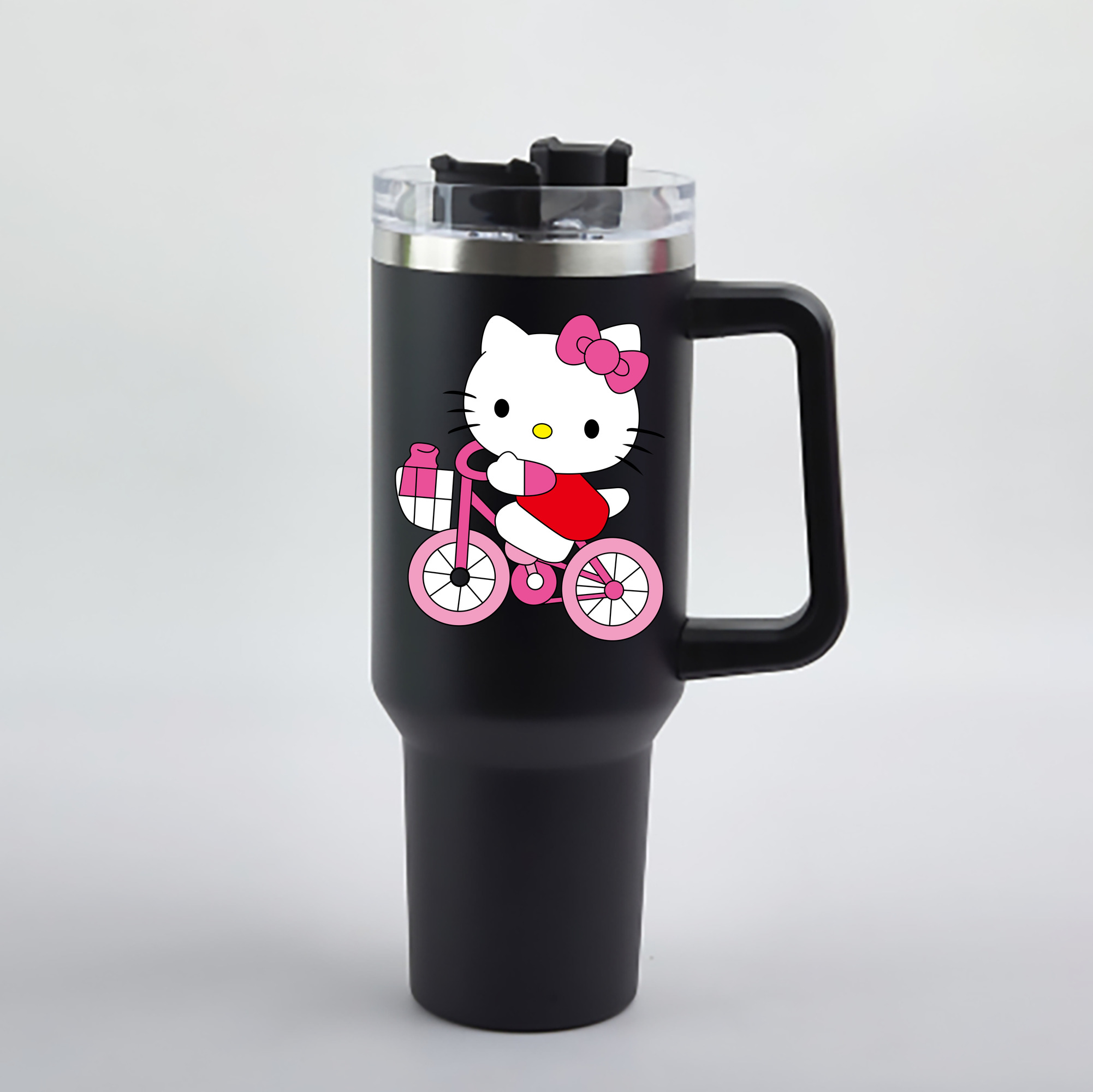 （画像用） Hello Kitty ハローキティ 1200mL車用タンブラー - クリスタルステッカー（プラスチックストロー付き）