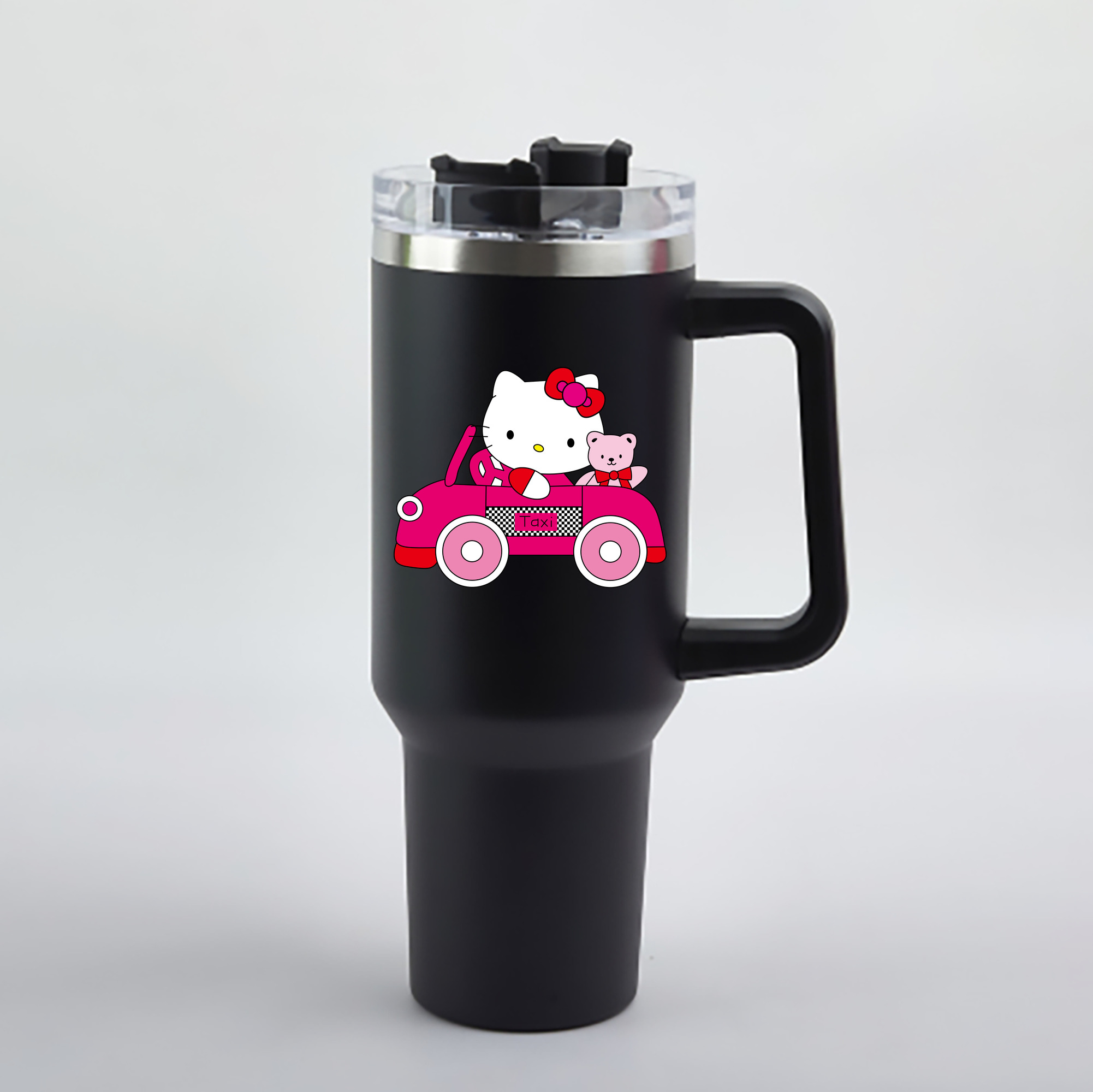 （画像用） Hello Kitty ハローキティ 1200mL車用タンブラー - クリスタルステッカー（プラスチックストロー付き）