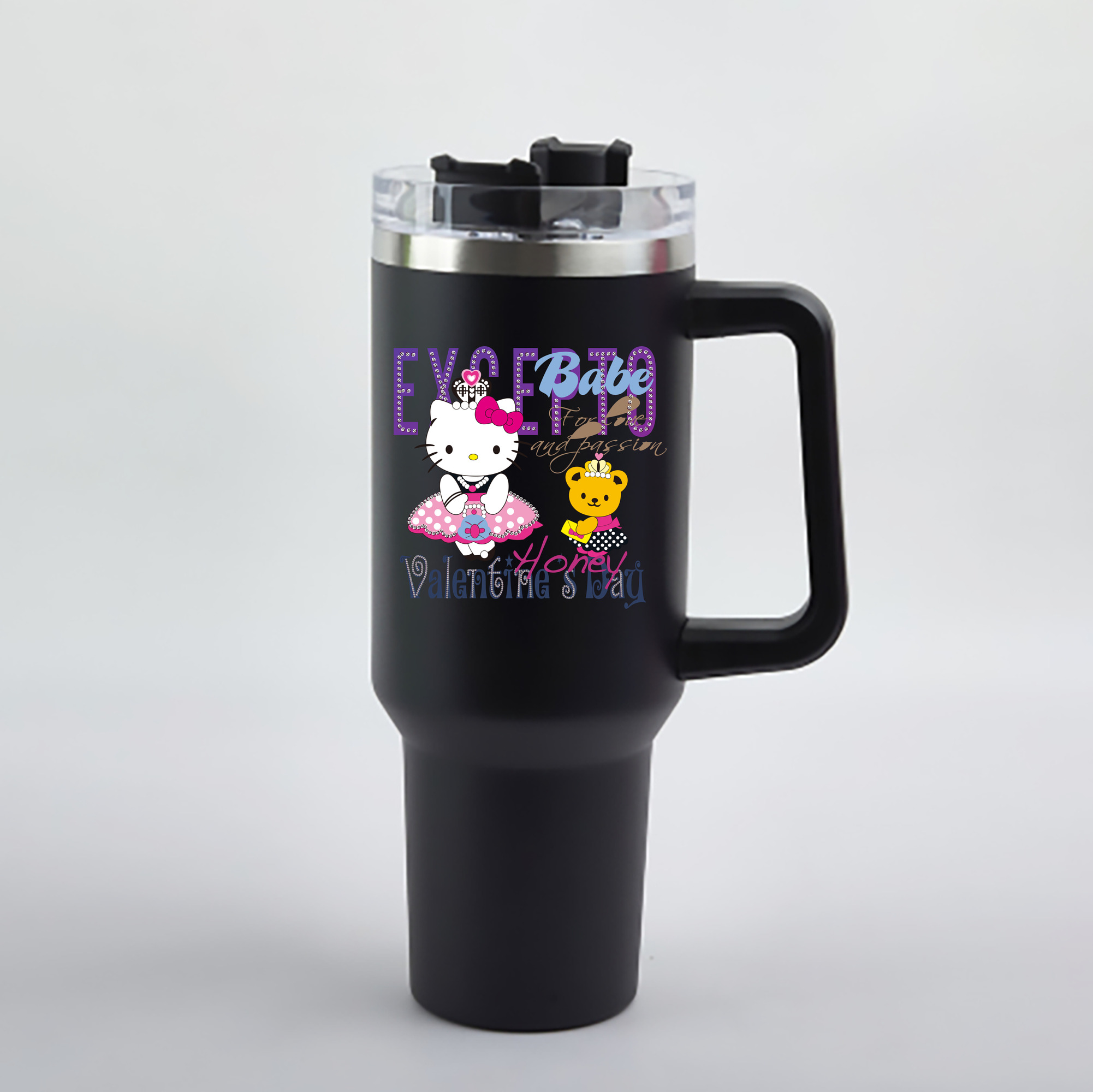 （画像用） Hello Kitty ハローキティ 1200mL車用タンブラー - クリスタルステッカー（プラスチックストロー付き）