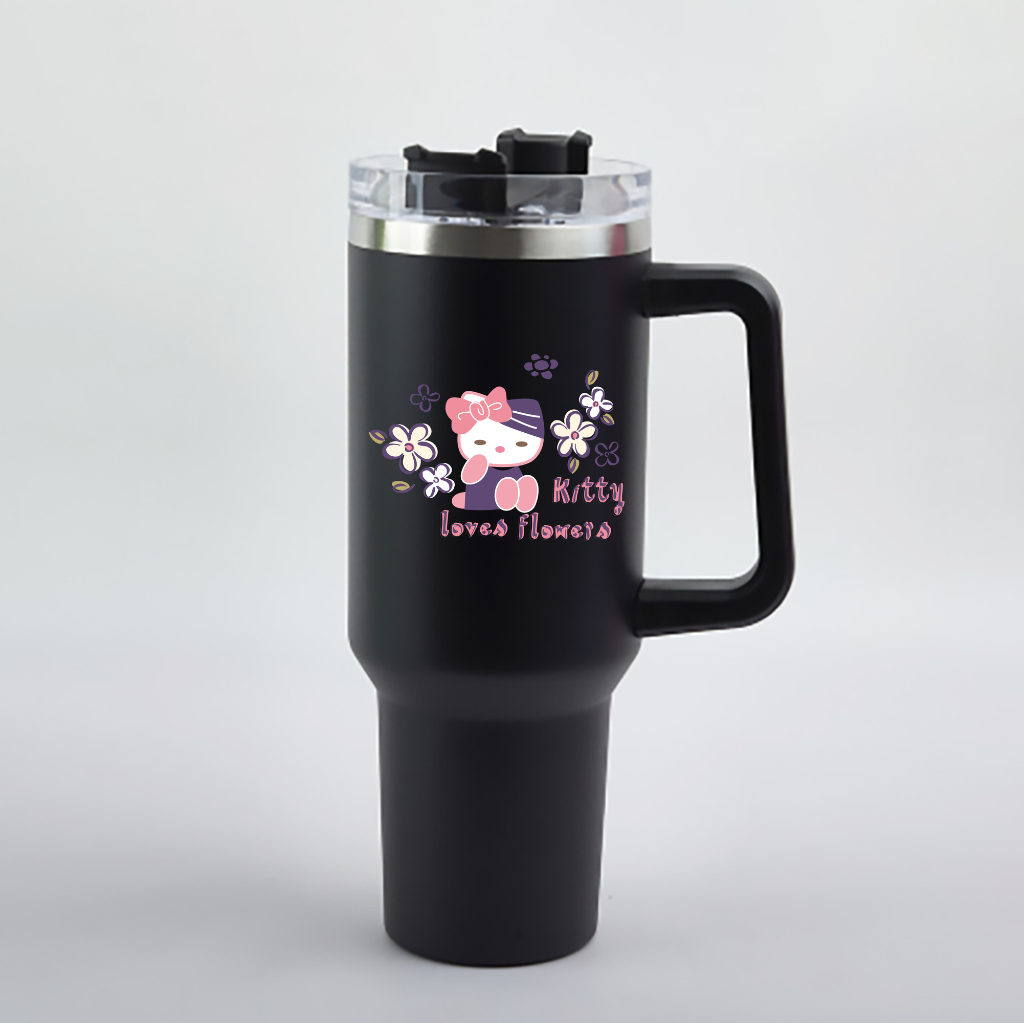 （画像用） Hello Kitty ハローキティ 1200mL車用タンブラー - クリスタルステッカー（プラスチックストロー付き）
