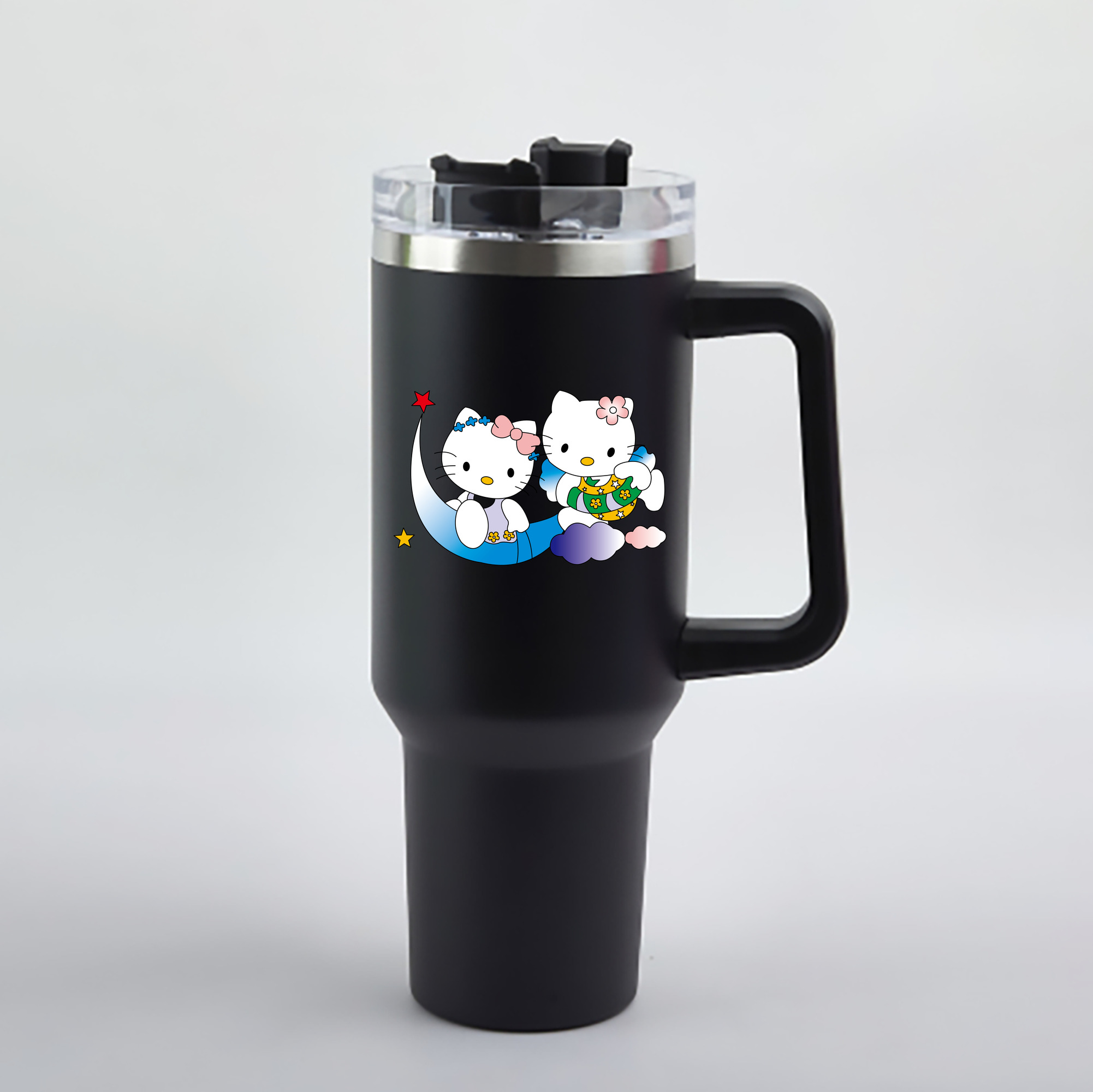 （画像用） Hello Kitty ハローキティ 1200mL車用タンブラー - クリスタルステッカー（プラスチックストロー付き）