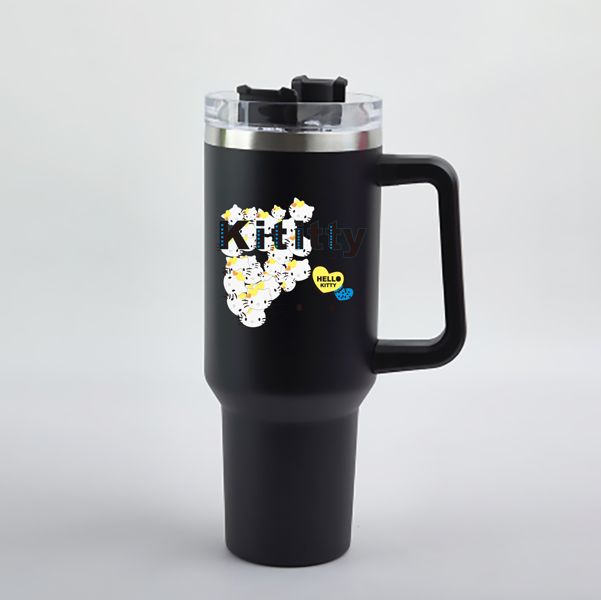 （画像用） Hello Kitty ハローキティ 1200mL車用タンブラー - クリスタルステッカー（プラスチックストロー付き）