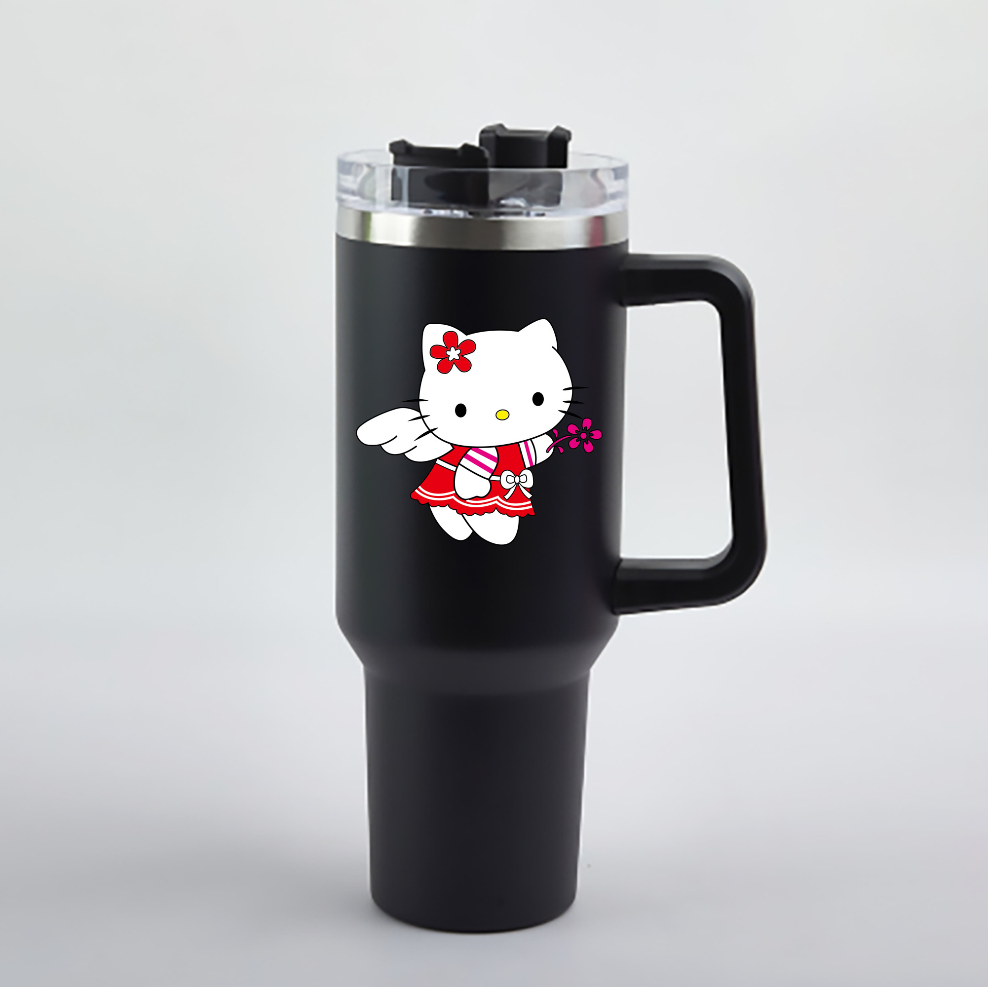 （画像用） Hello Kitty ハローキティ 1200mL車用タンブラー - クリスタルステッカー（プラスチックストロー付き）