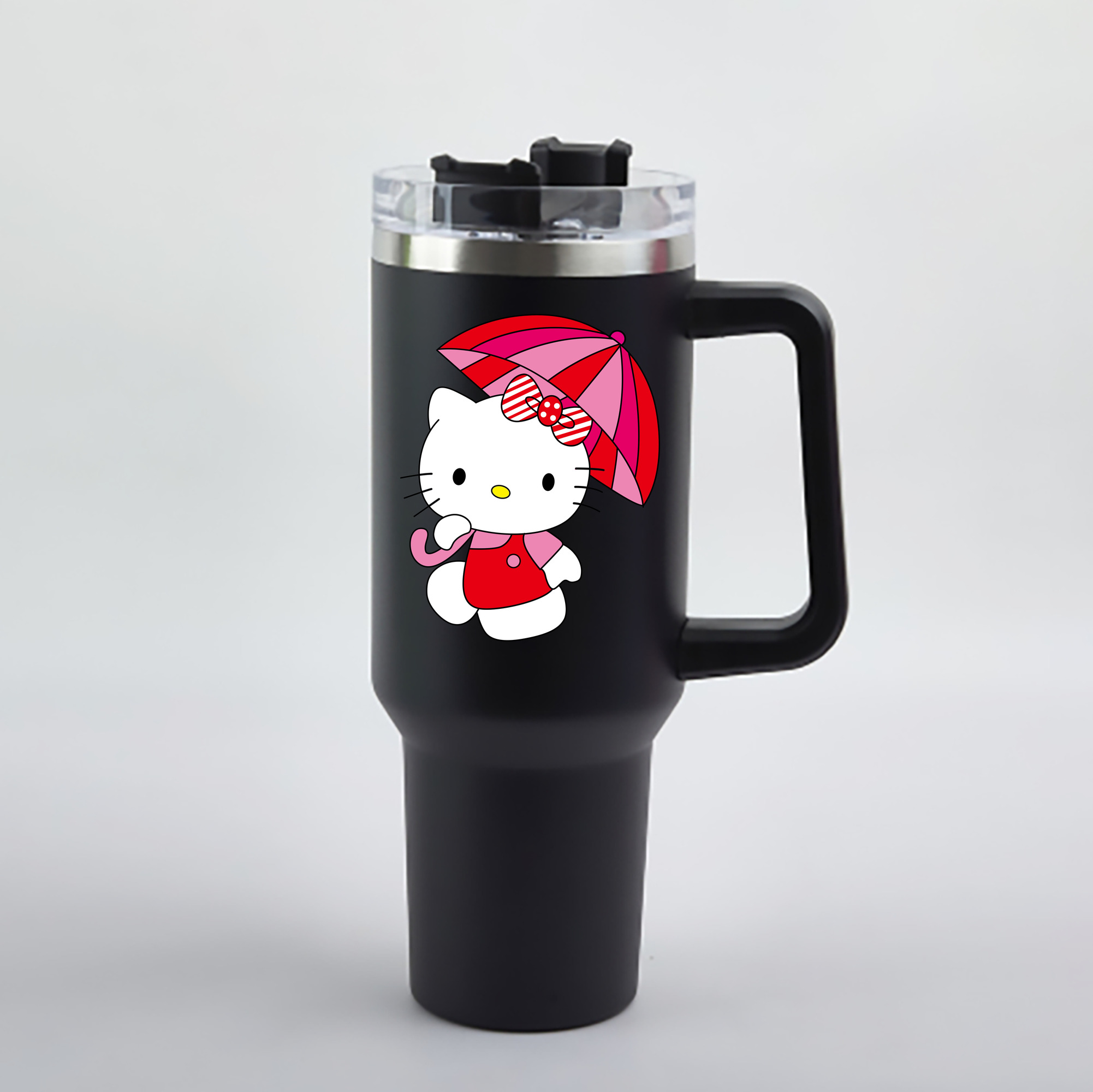 （画像用） Hello Kitty ハローキティ 1200mL車用タンブラー - クリスタルステッカー（プラスチックストロー付き）