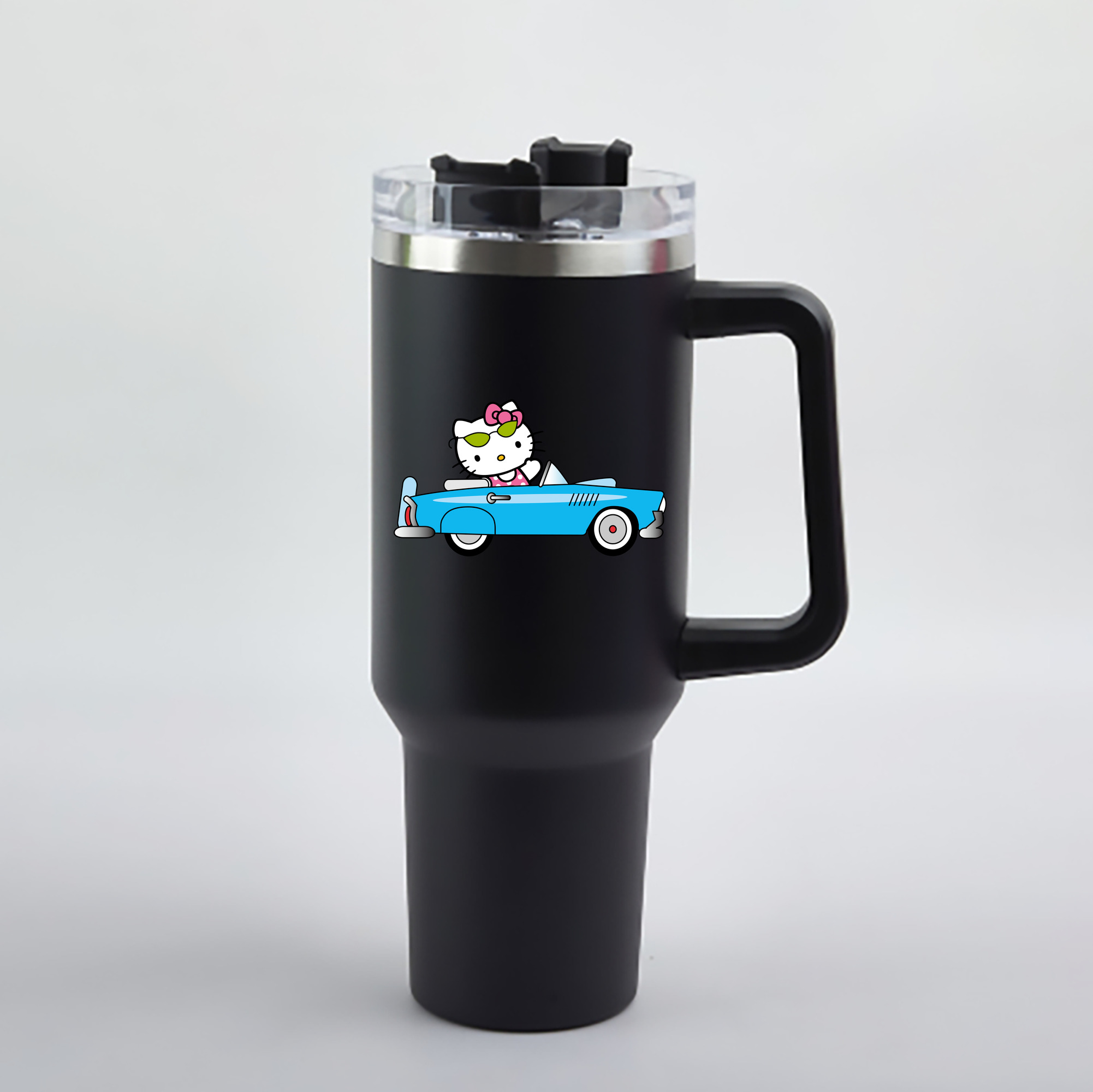 （画像用） Hello Kitty ハローキティ 1200mL車用タンブラー - クリスタルステッカー（プラスチックストロー付き）