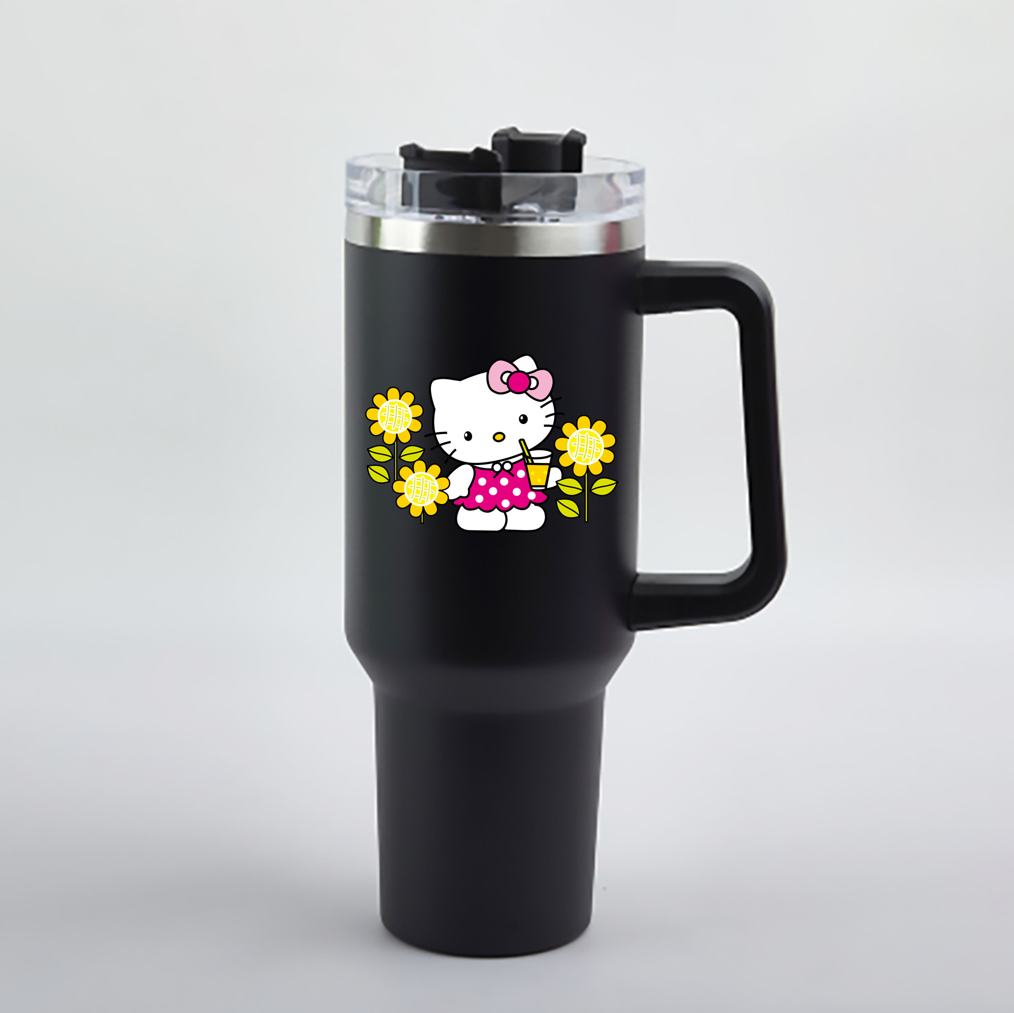 （画像用） Hello Kitty ハローキティ 1200mL車用タンブラー - クリスタルステッカー（プラスチックストロー付き）