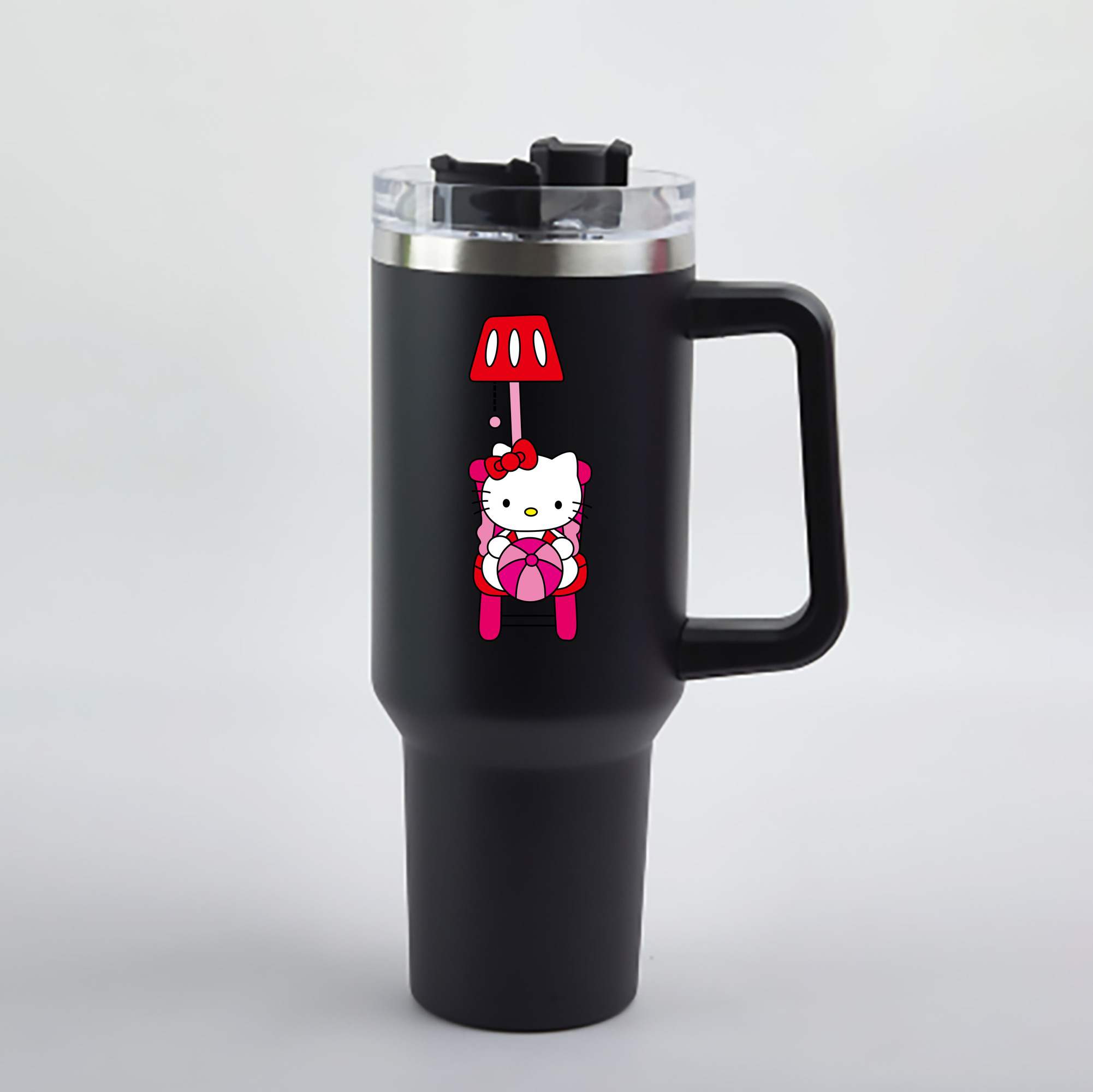 （画像用） Hello Kitty ハローキティ 1200mL車用タンブラー - クリスタルステッカー（プラスチックストロー付き）