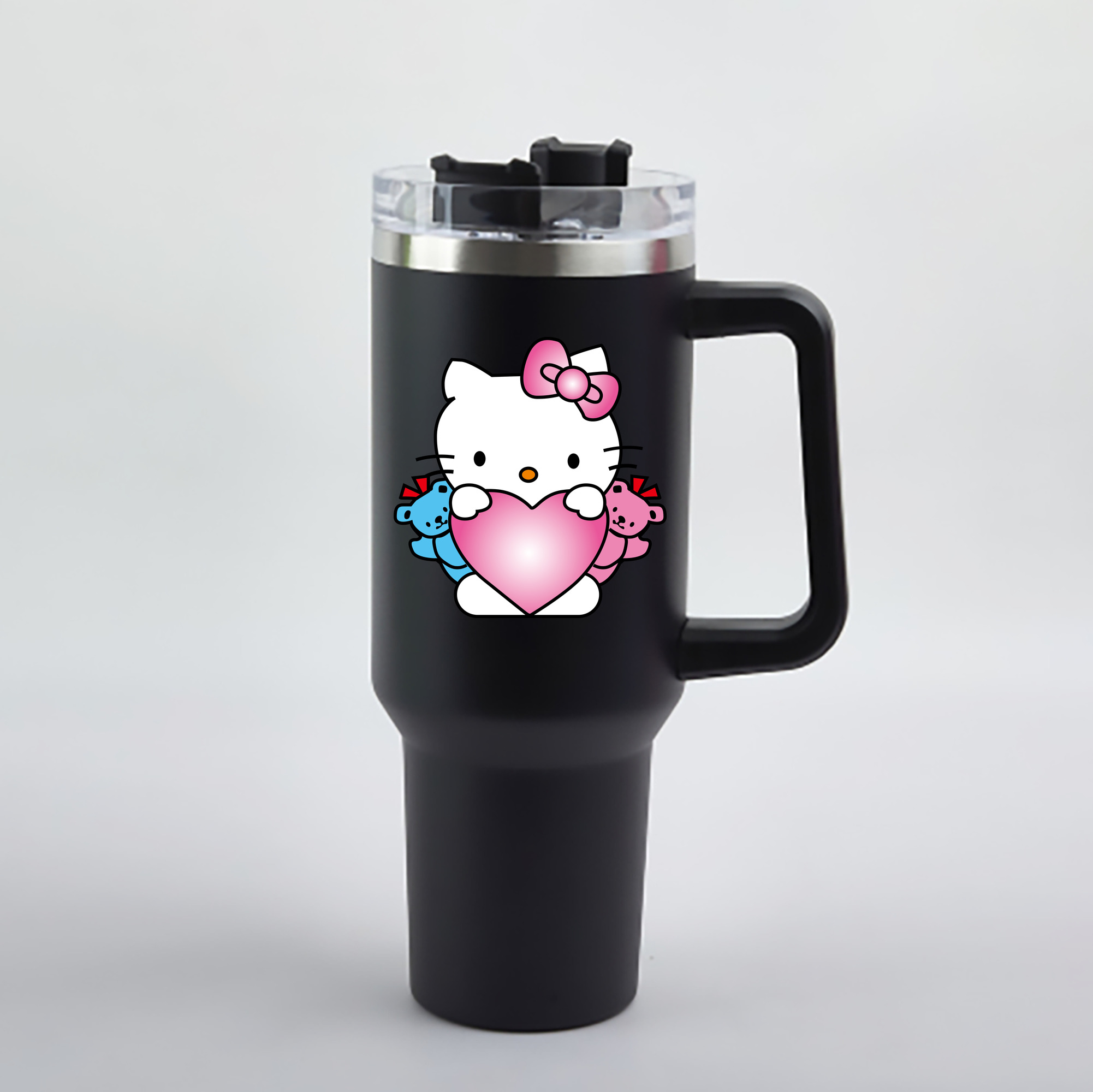 （画像用） Hello Kitty ハローキティ 1200mL車用タンブラー - クリスタルステッカー（プラスチックストロー付き）