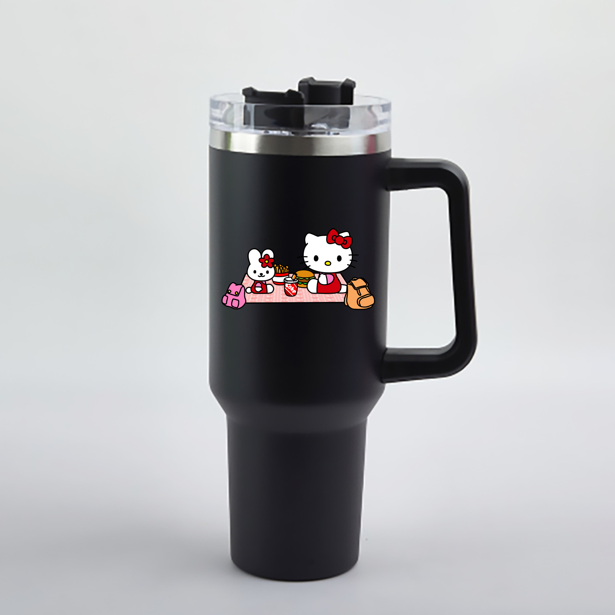 （画像用） Hello Kitty ハローキティ 1200mL車用タンブラー - クリスタルステッカー（プラスチックストロー付き）