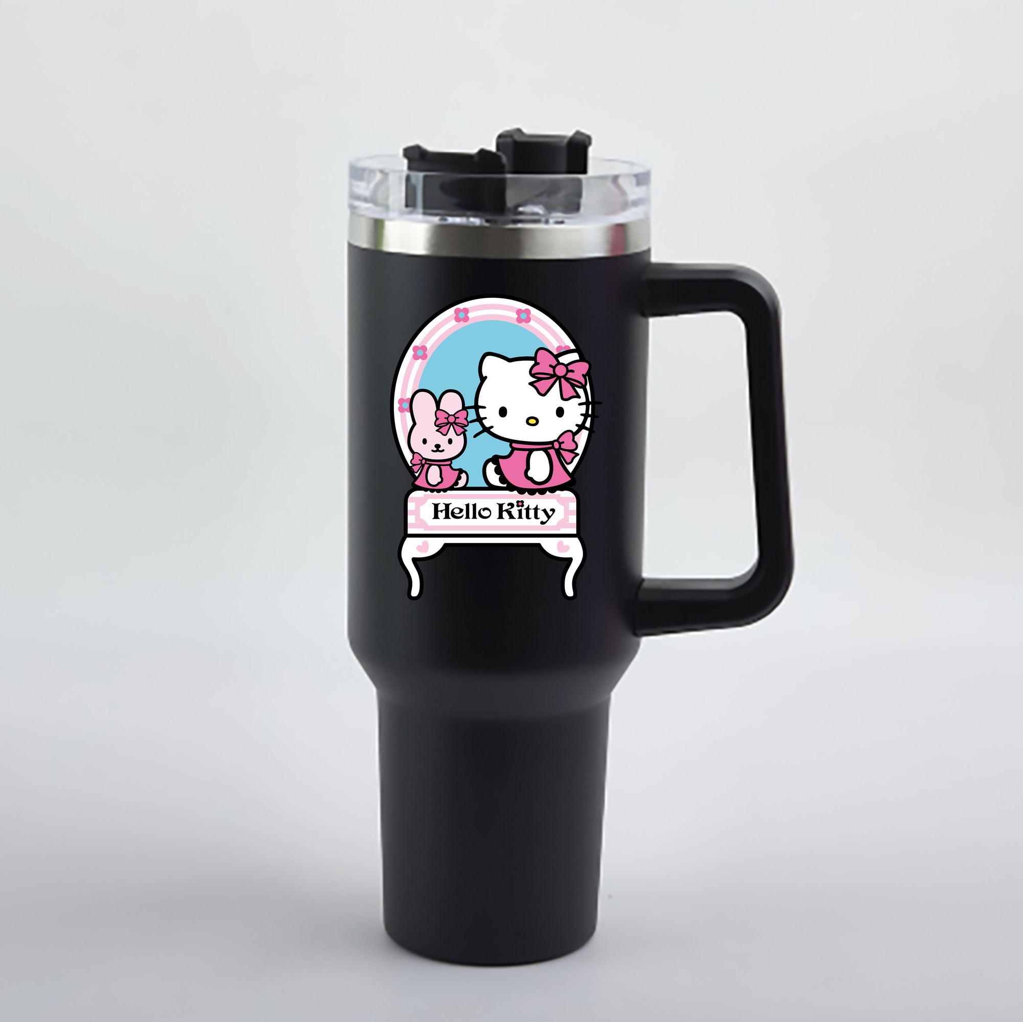 （画像用） Hello Kitty ハローキティ 1200mL車用タンブラー - クリスタルステッカー（プラスチックストロー付き）