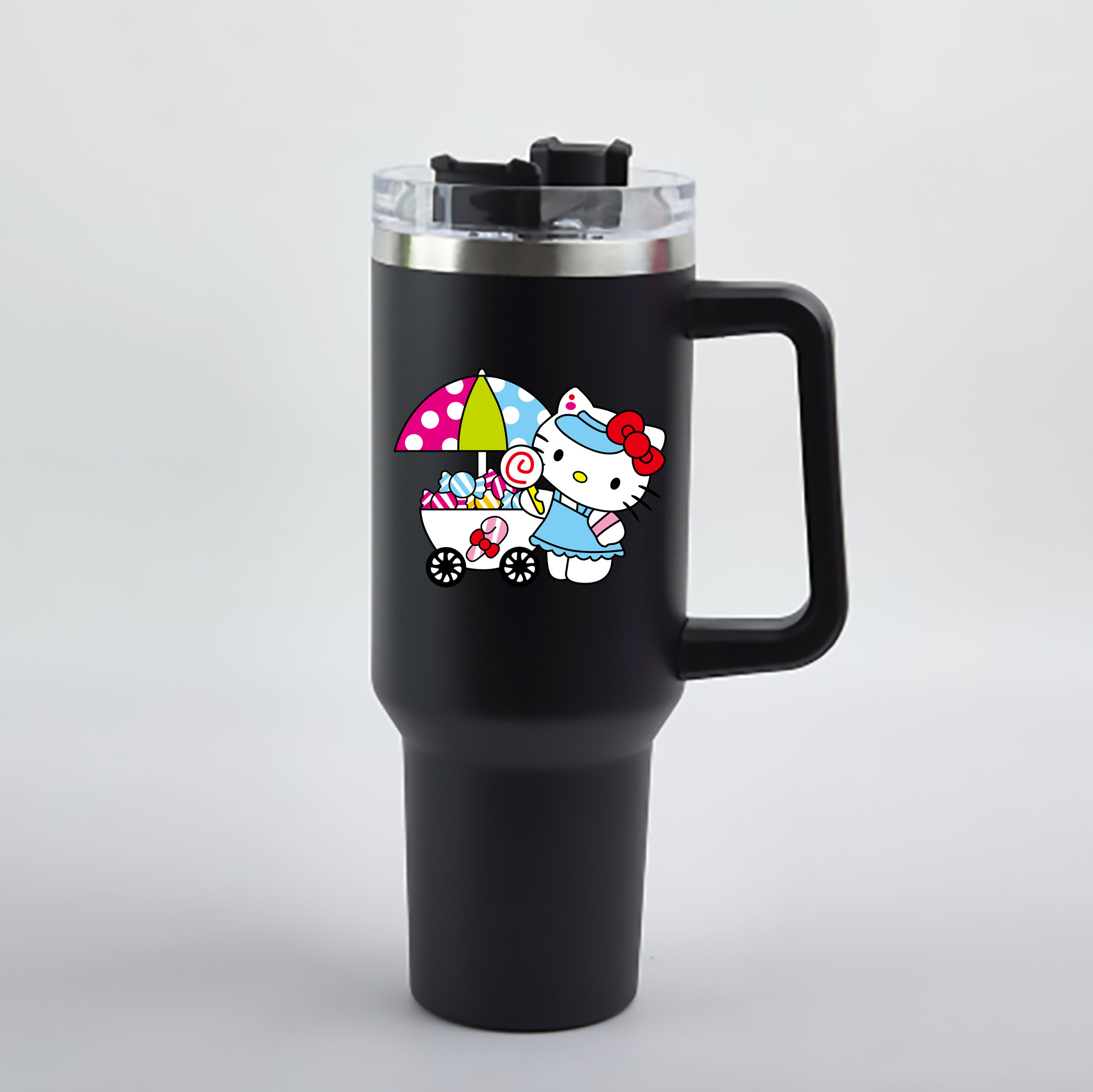 （画像用） Hello Kitty ハローキティ 1200mL車用タンブラー - クリスタルステッカー（プラスチックストロー付き）