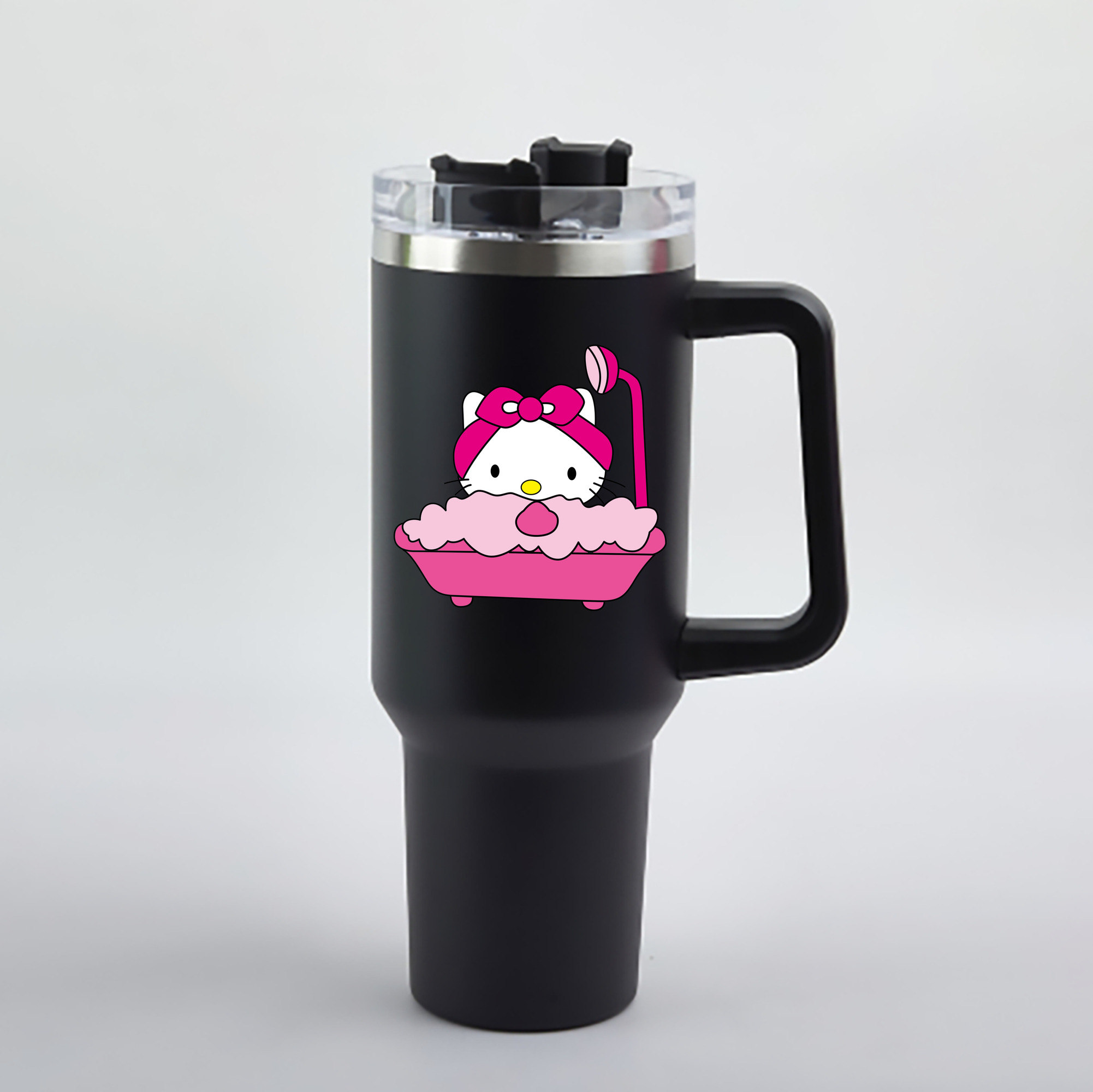 （画像用） Hello Kitty ハローキティ 1200mL車用タンブラー - クリスタルステッカー（プラスチックストロー付き）