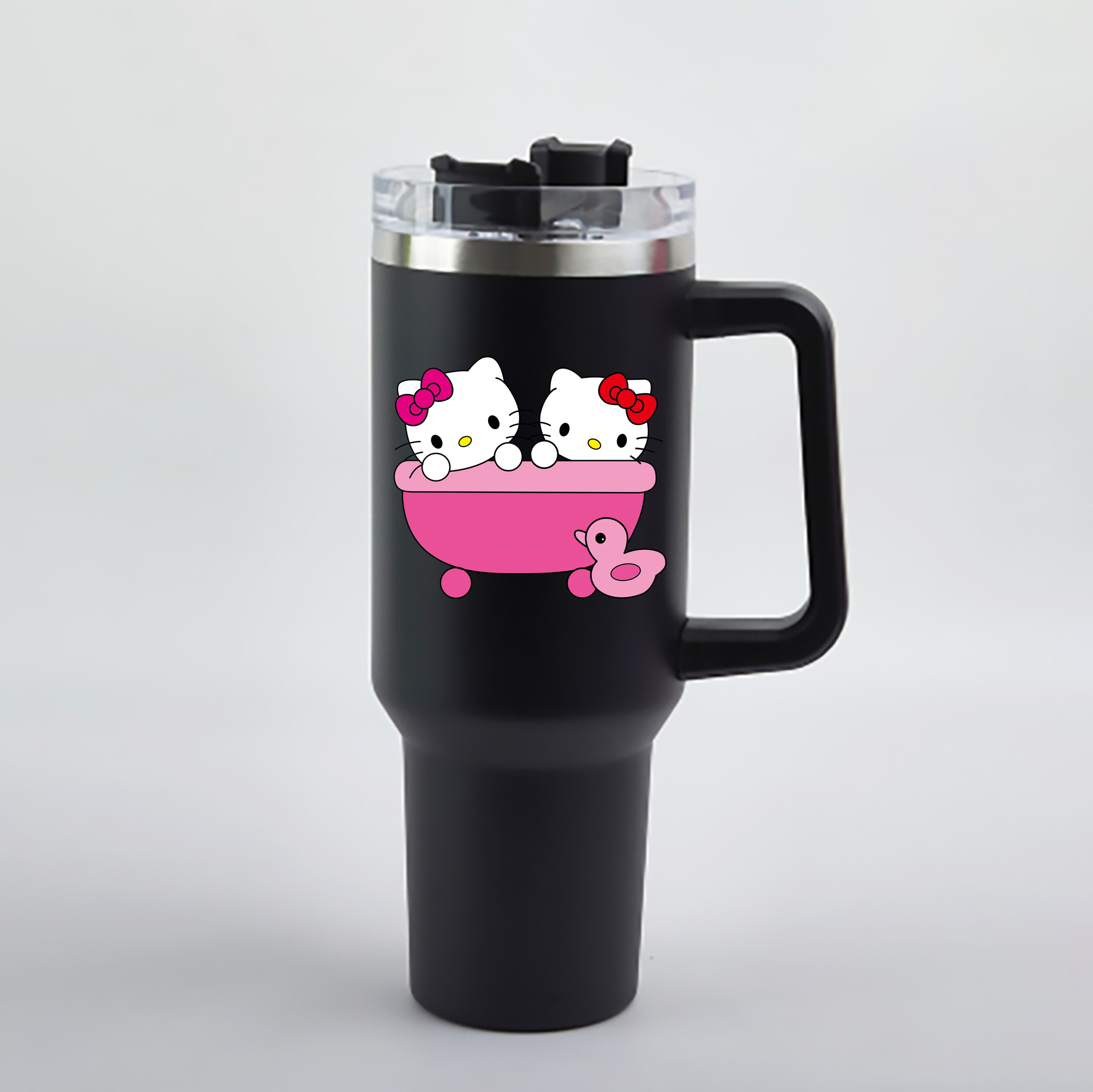 （画像用） Hello Kitty ハローキティ 1200mL車用タンブラー - クリスタルステッカー（プラスチックストロー付き）