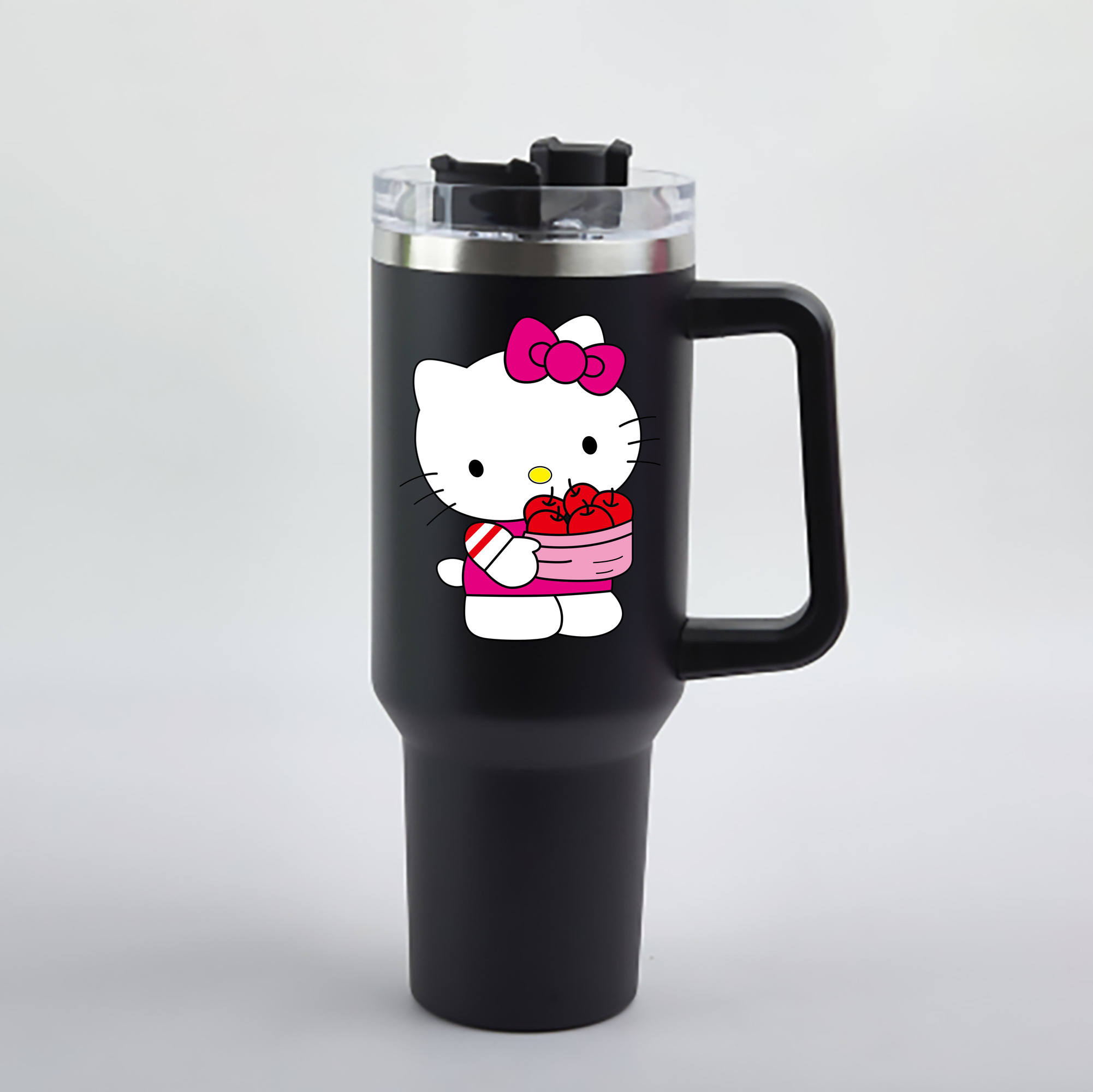 （画像用） Hello Kitty ハローキティ 1200mL車用タンブラー - クリスタルステッカー（プラスチックストロー付き）