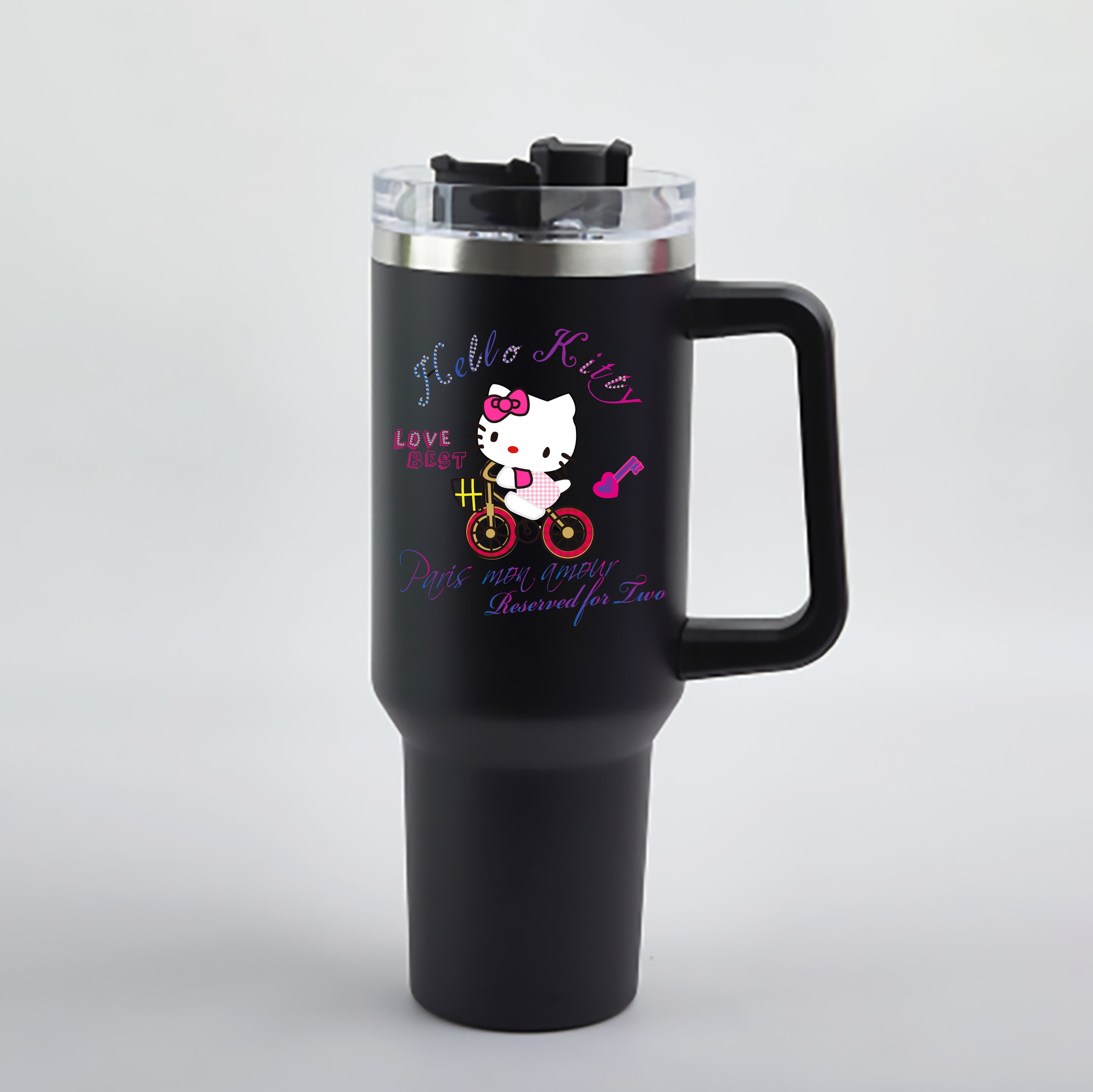 （画像用） Hello Kitty ハローキティ 1200mL車用タンブラー - クリスタルステッカー（プラスチックストロー付き）