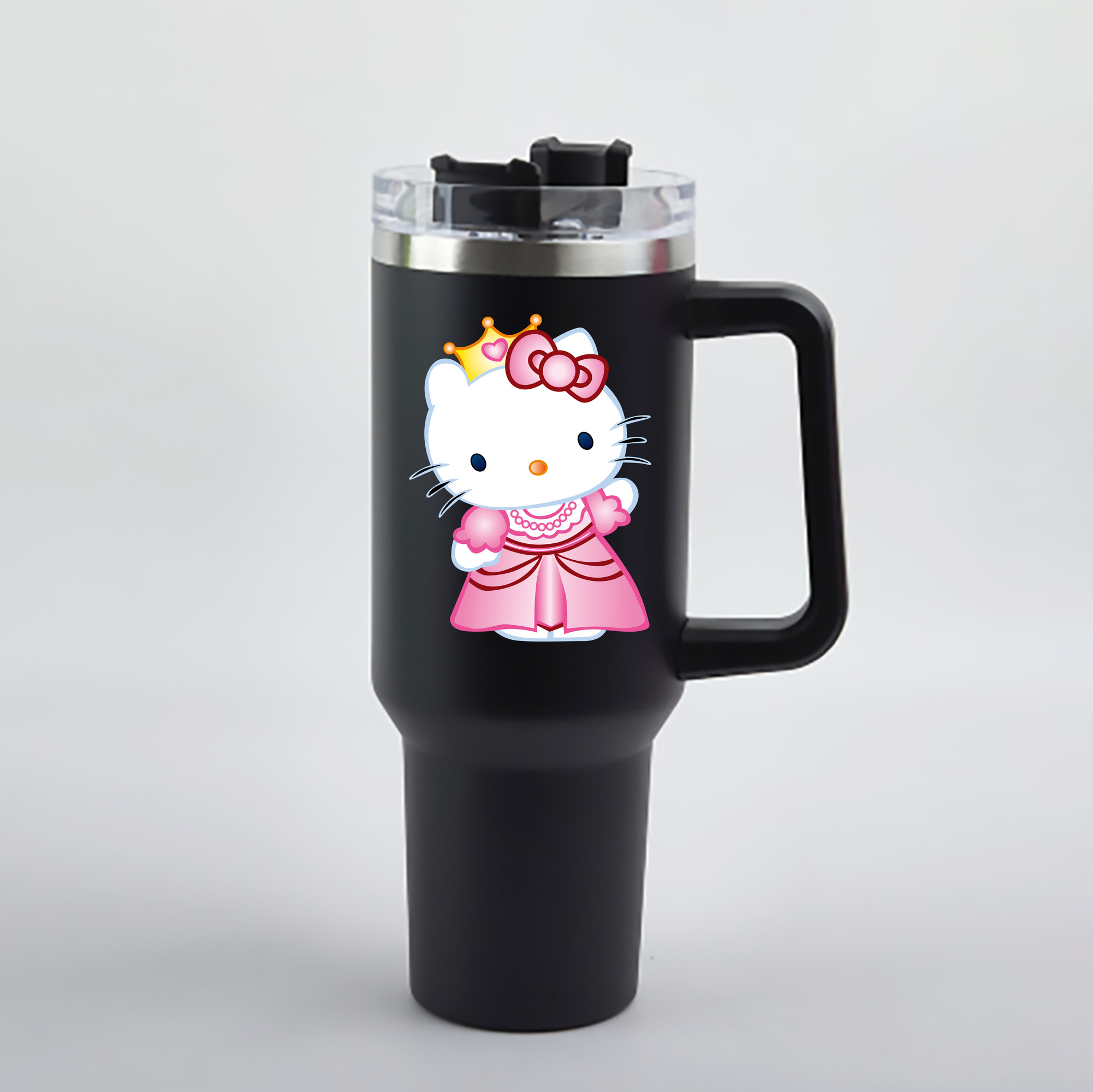 （画像用） Hello Kitty ハローキティ 1200mL車用タンブラー - クリスタルステッカー（プラスチックストロー付き）