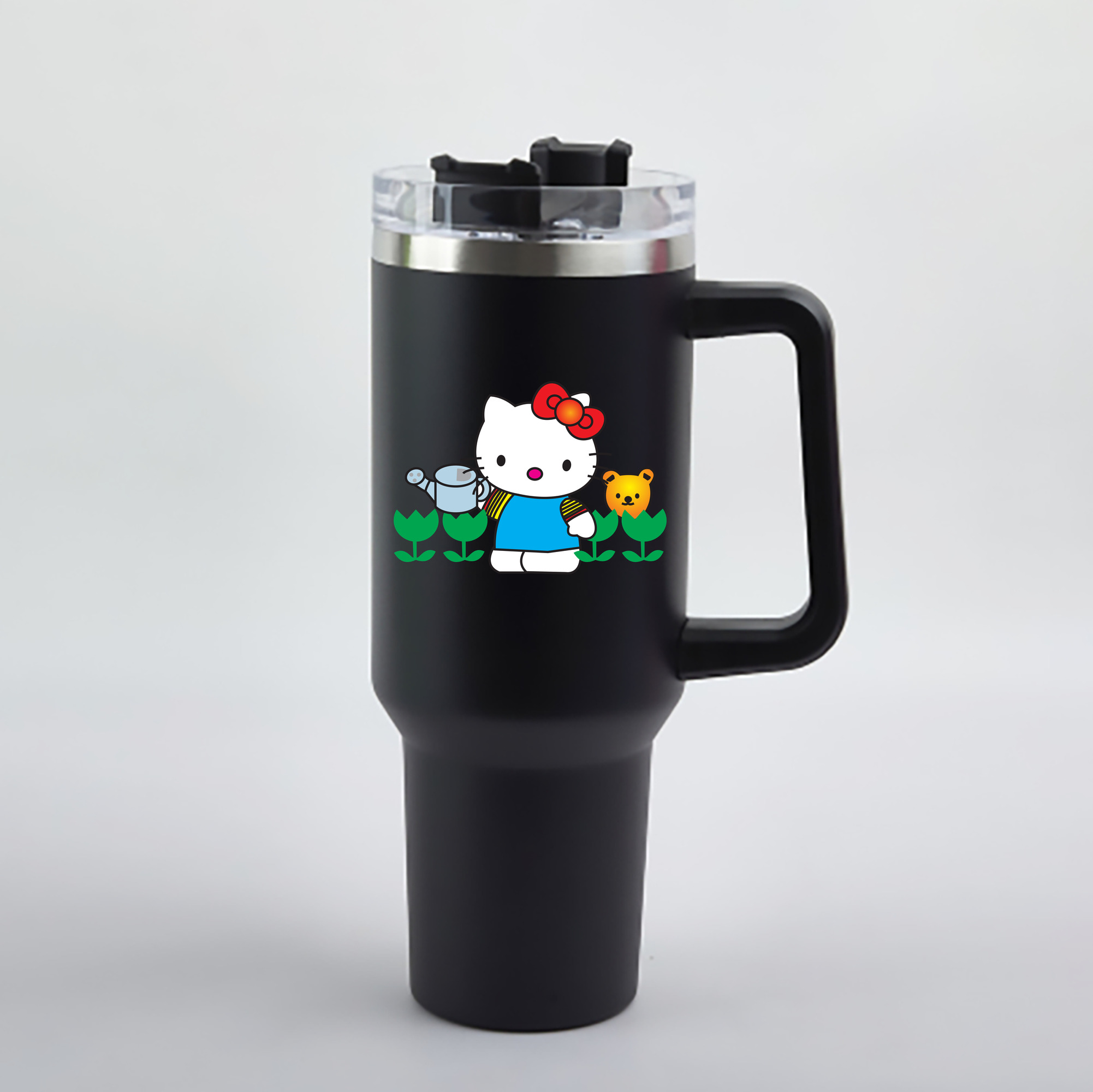 （画像用） Hello Kitty ハローキティ 1200mL車用タンブラー - クリスタルステッカー（プラスチックストロー付き）