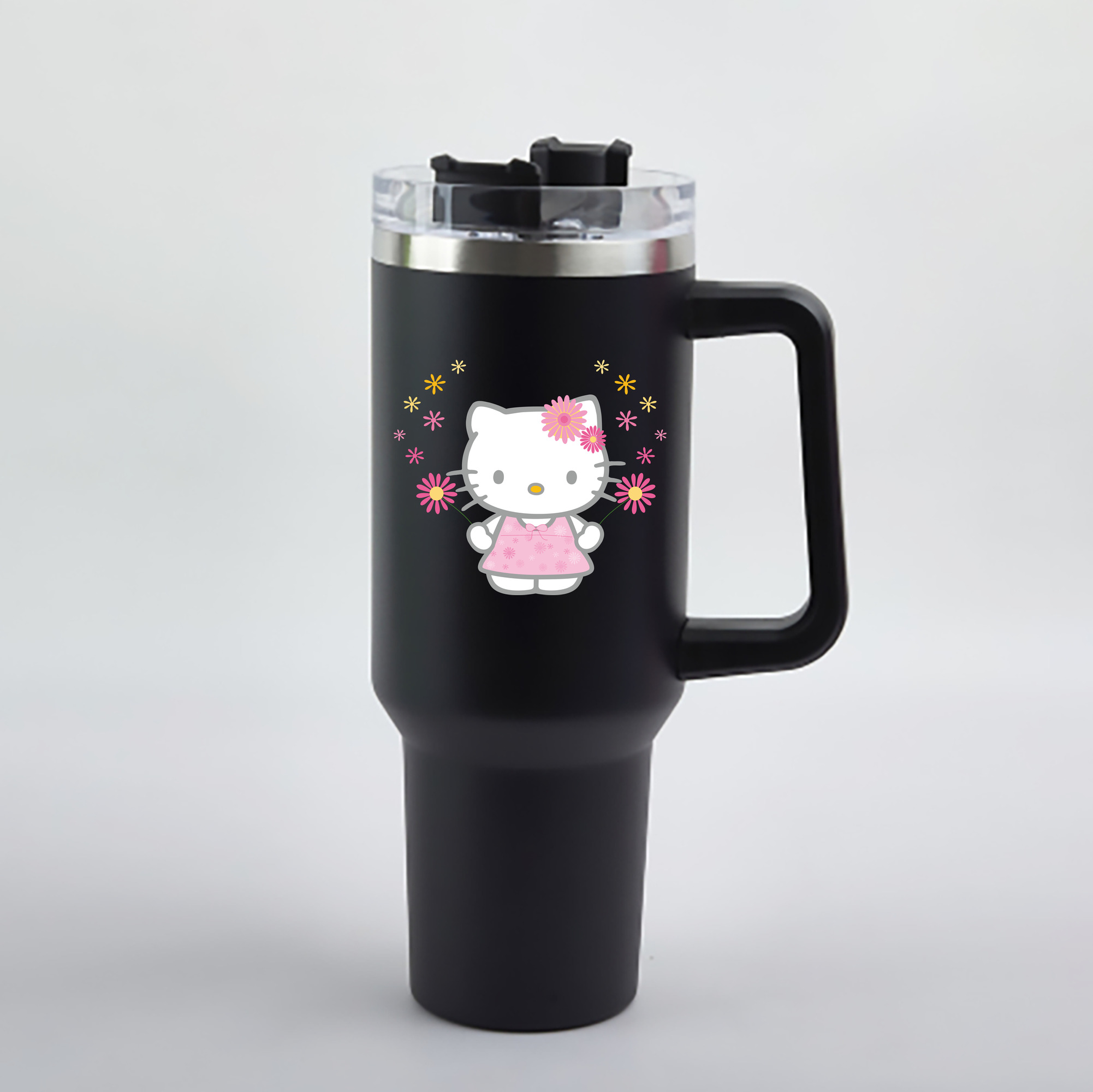 （画像用） Hello Kitty ハローキティ 1200mL車用タンブラー - クリスタルステッカー（プラスチックストロー付き）