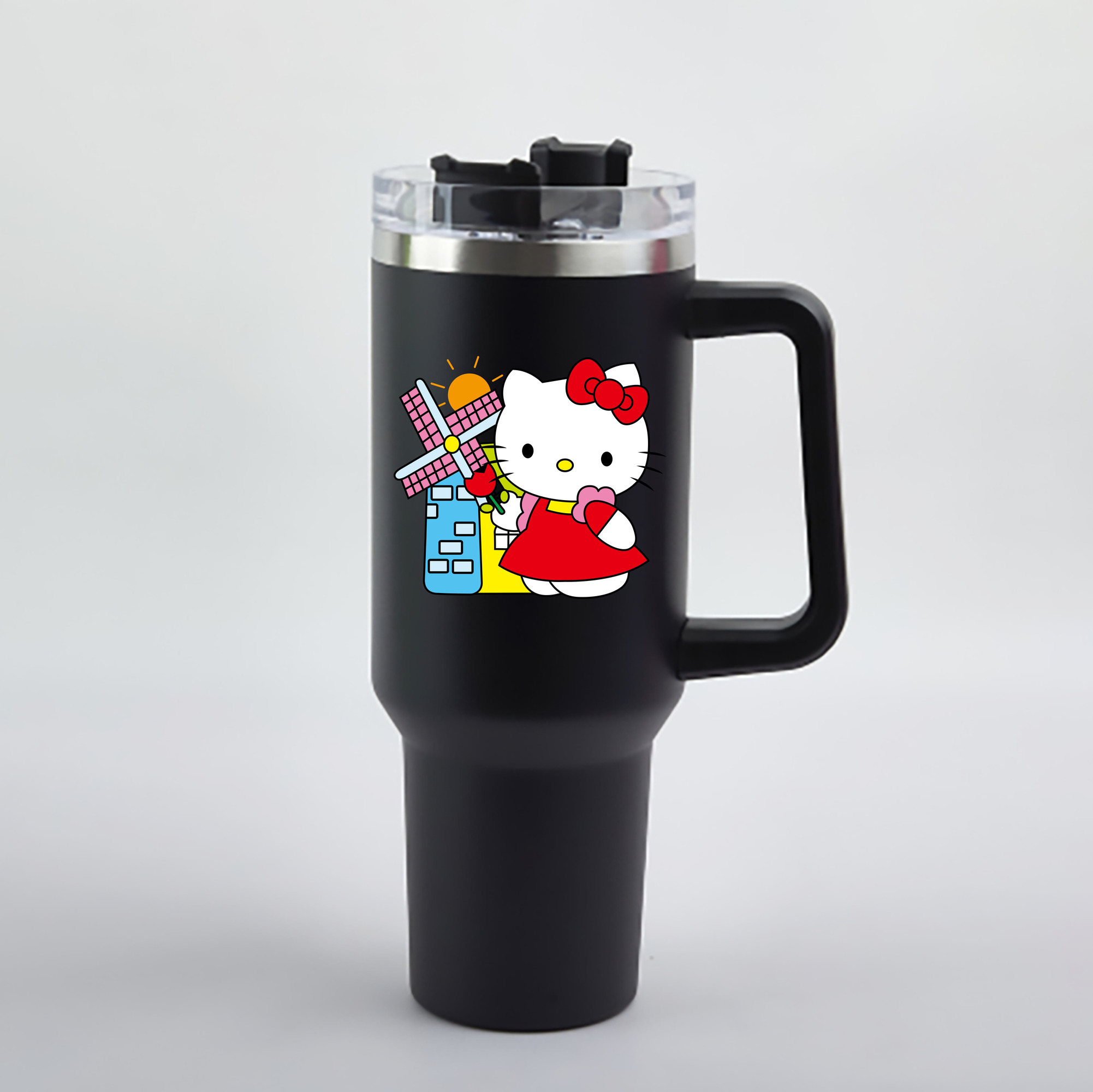 （画像用） Hello Kitty ハローキティ 1200mL車用タンブラー - クリスタルステッカー（プラスチックストロー付き）