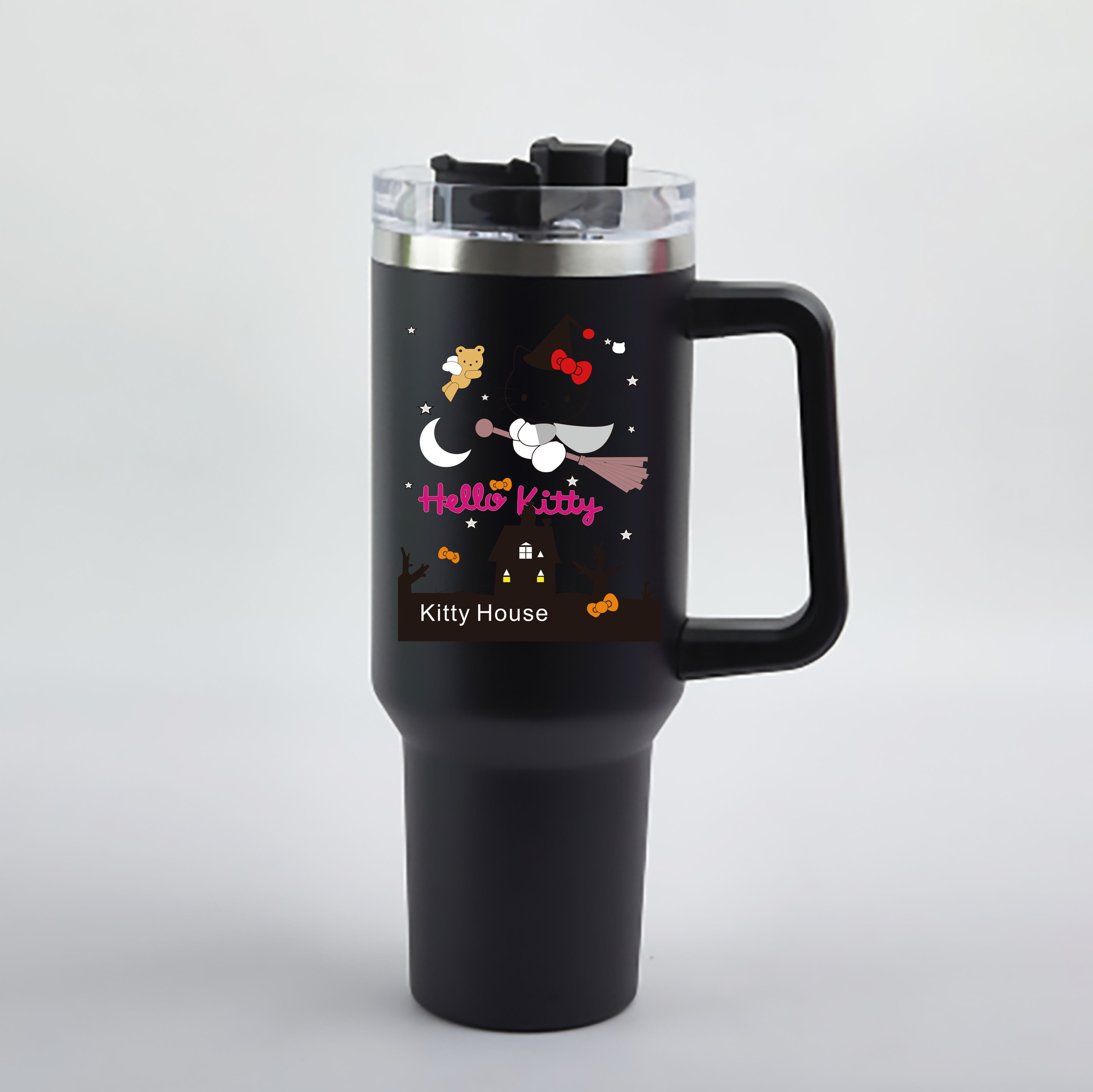 （画像用） Hello Kitty ハローキティ 1200mL車用タンブラー - クリスタルステッカー（プラスチックストロー付き）