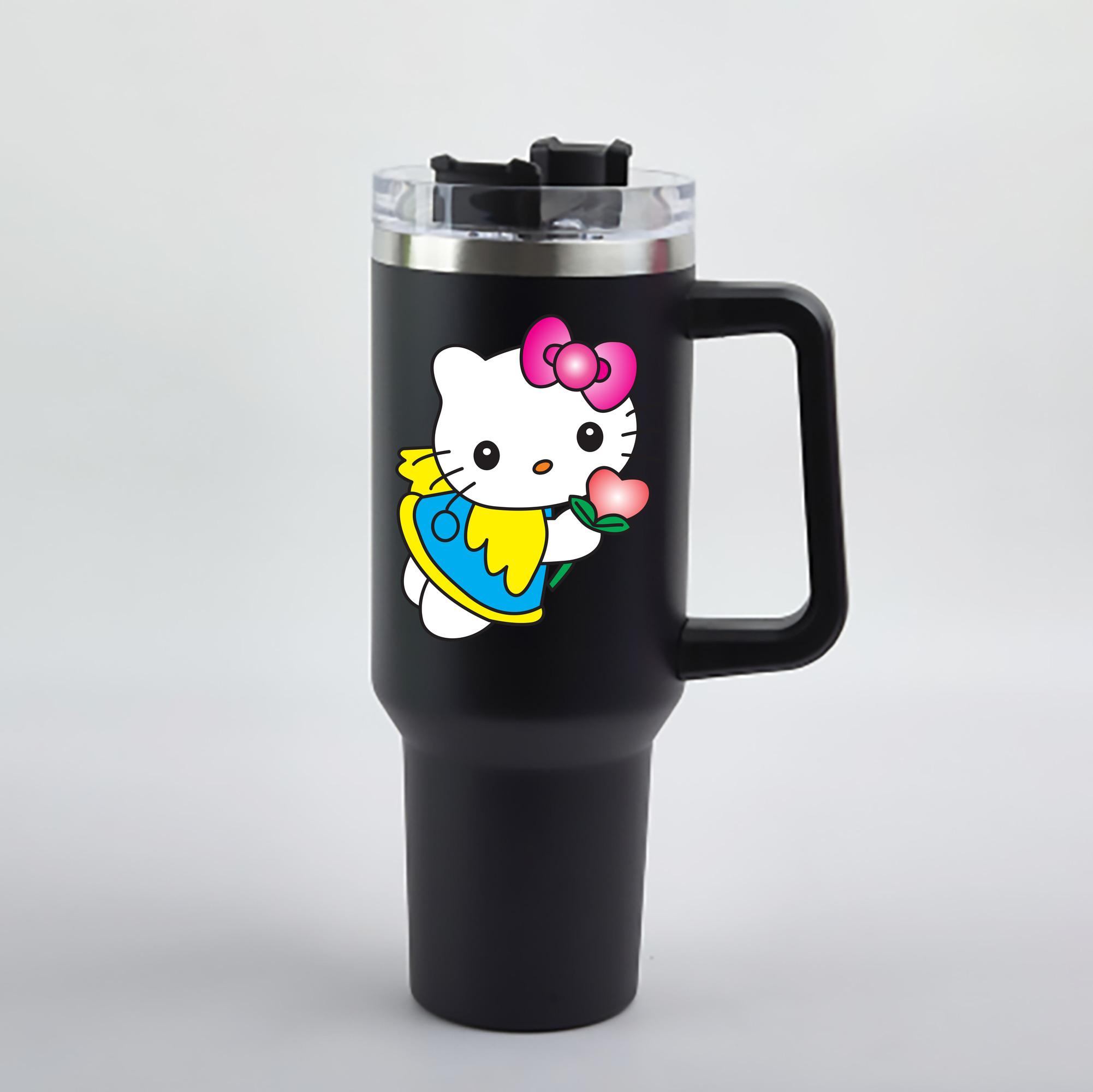 （画像用） Hello Kitty ハローキティ 1200mL車用タンブラー - クリスタルステッカー（プラスチックストロー付き）