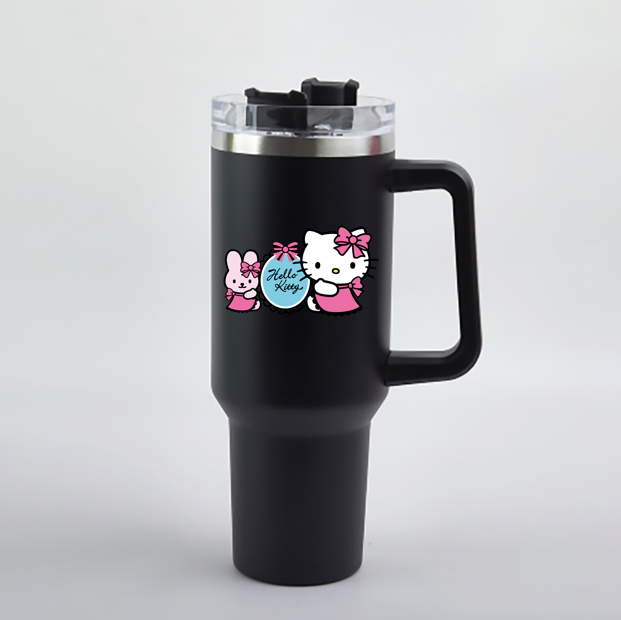 （画像用） Hello Kitty ハローキティ 1200mL車用タンブラー - クリスタルステッカー（プラスチックストロー付き）