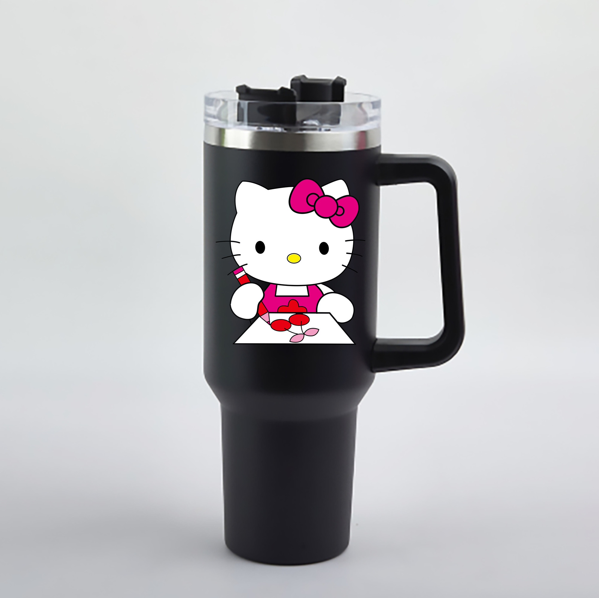 （画像用） Hello Kitty ハローキティ 1200mL車用タンブラー - クリスタルステッカー（プラスチックストロー付き）