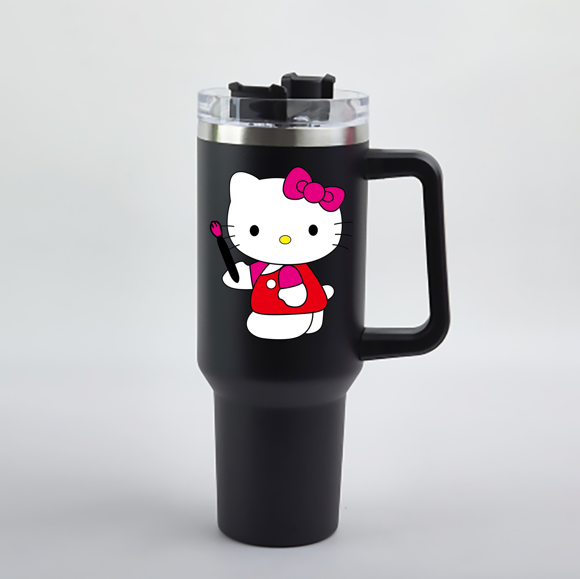 （画像用） Hello Kitty ハローキティ 1200mL車用タンブラー - クリスタルステッカー（プラスチックストロー付き）