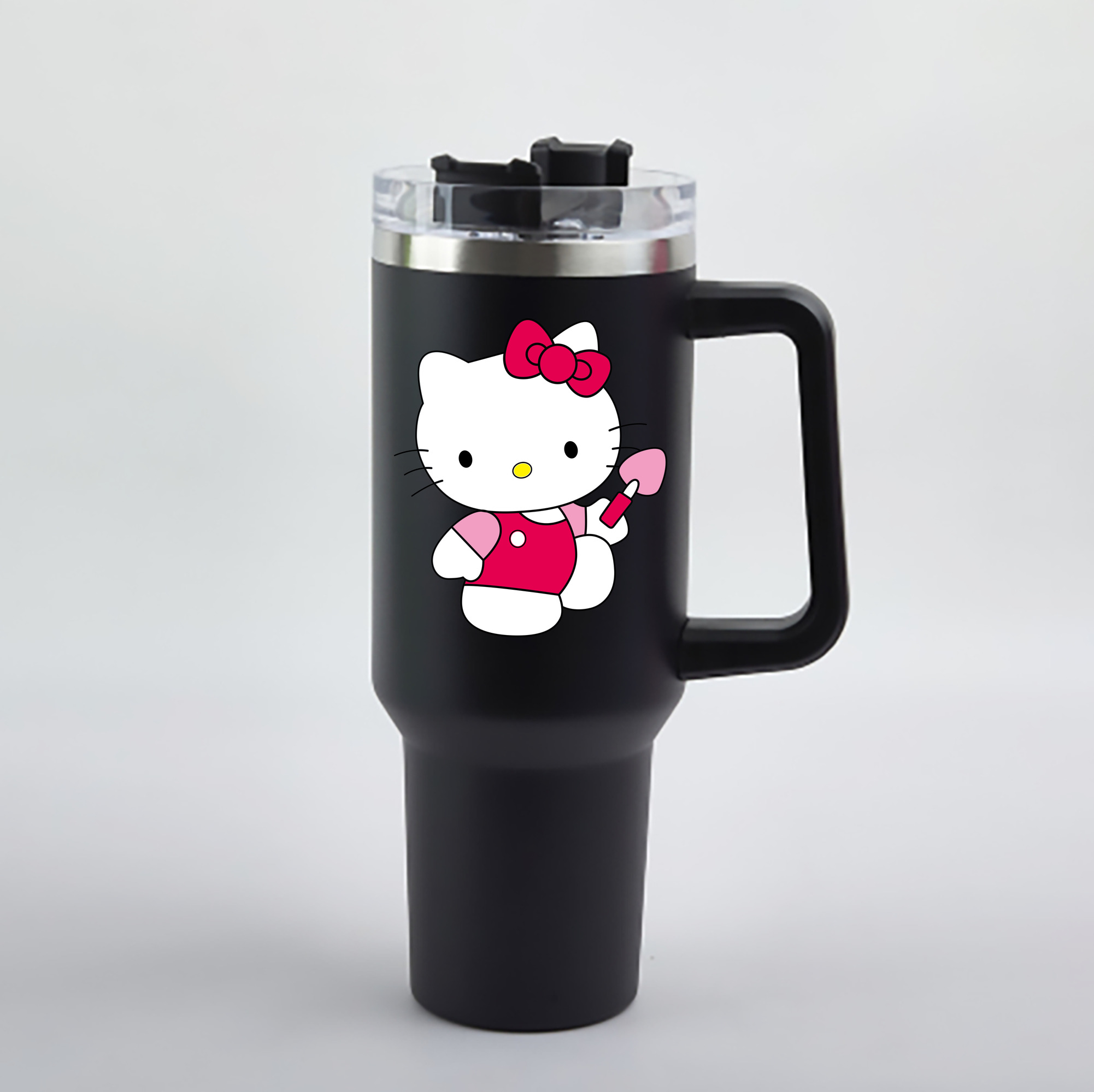 （画像用） Hello Kitty ハローキティ 1200mL車用タンブラー - クリスタルステッカー（プラスチックストロー付き）