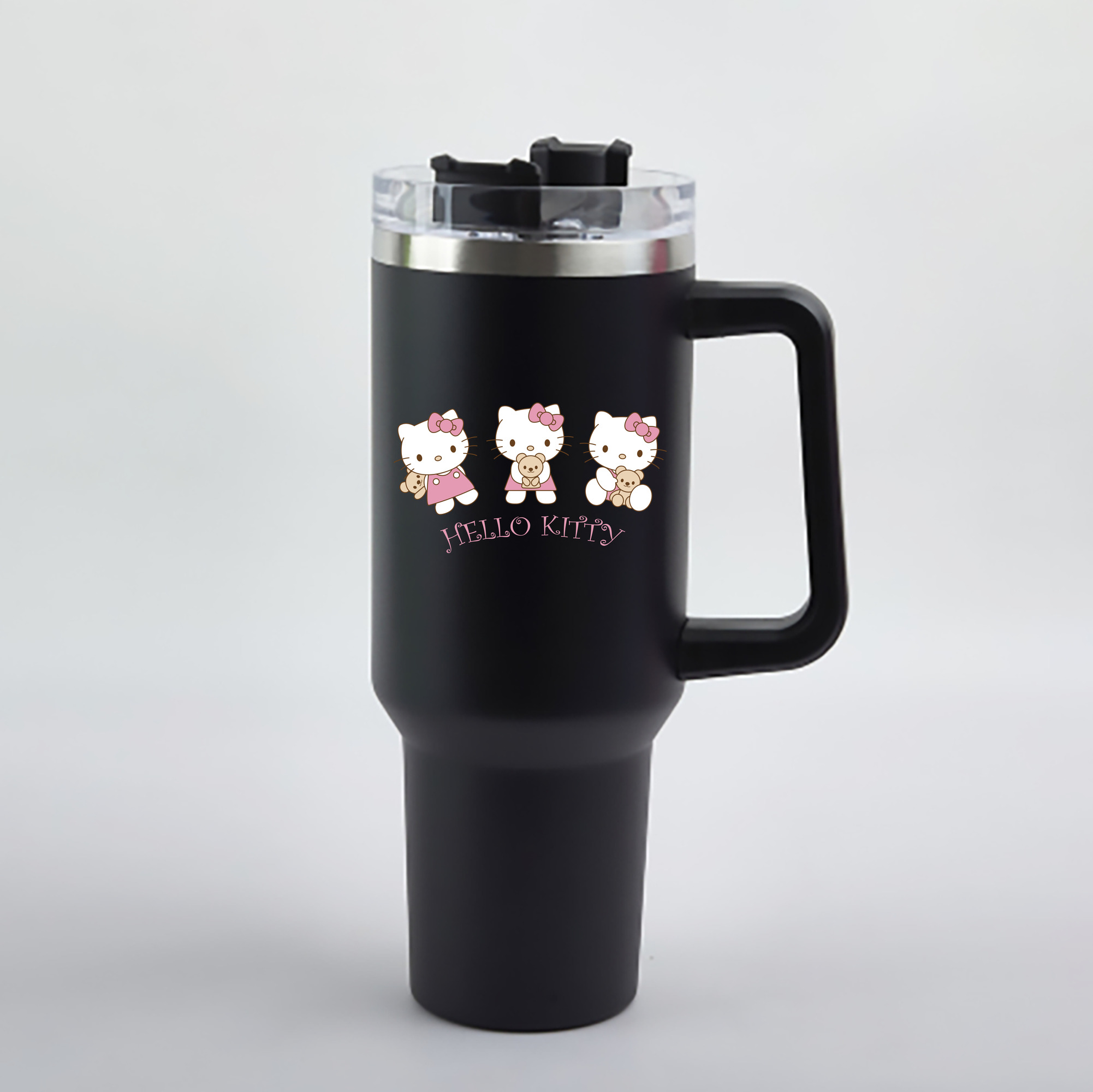 （画像用） Hello Kitty ハローキティ 1200mL車用タンブラー - クリスタルステッカー（プラスチックストロー付き）