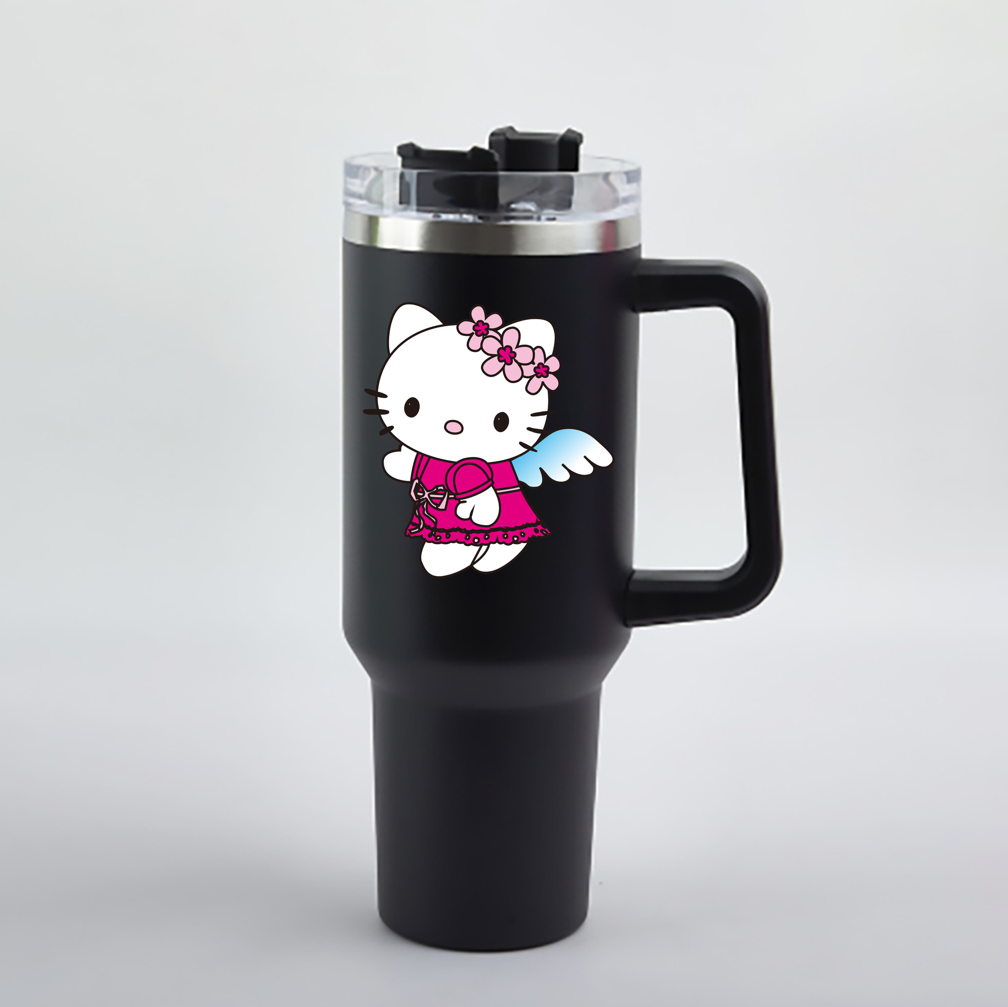 （画像用） Hello Kitty ハローキティ 1200mL車用タンブラー - クリスタルステッカー（プラスチックストロー付き）