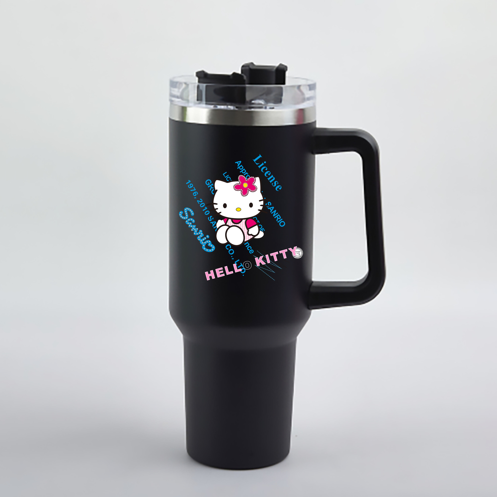 （画像用） Hello Kitty ハローキティ 1200mL車用タンブラー - クリスタルステッカー（プラスチックストロー付き）