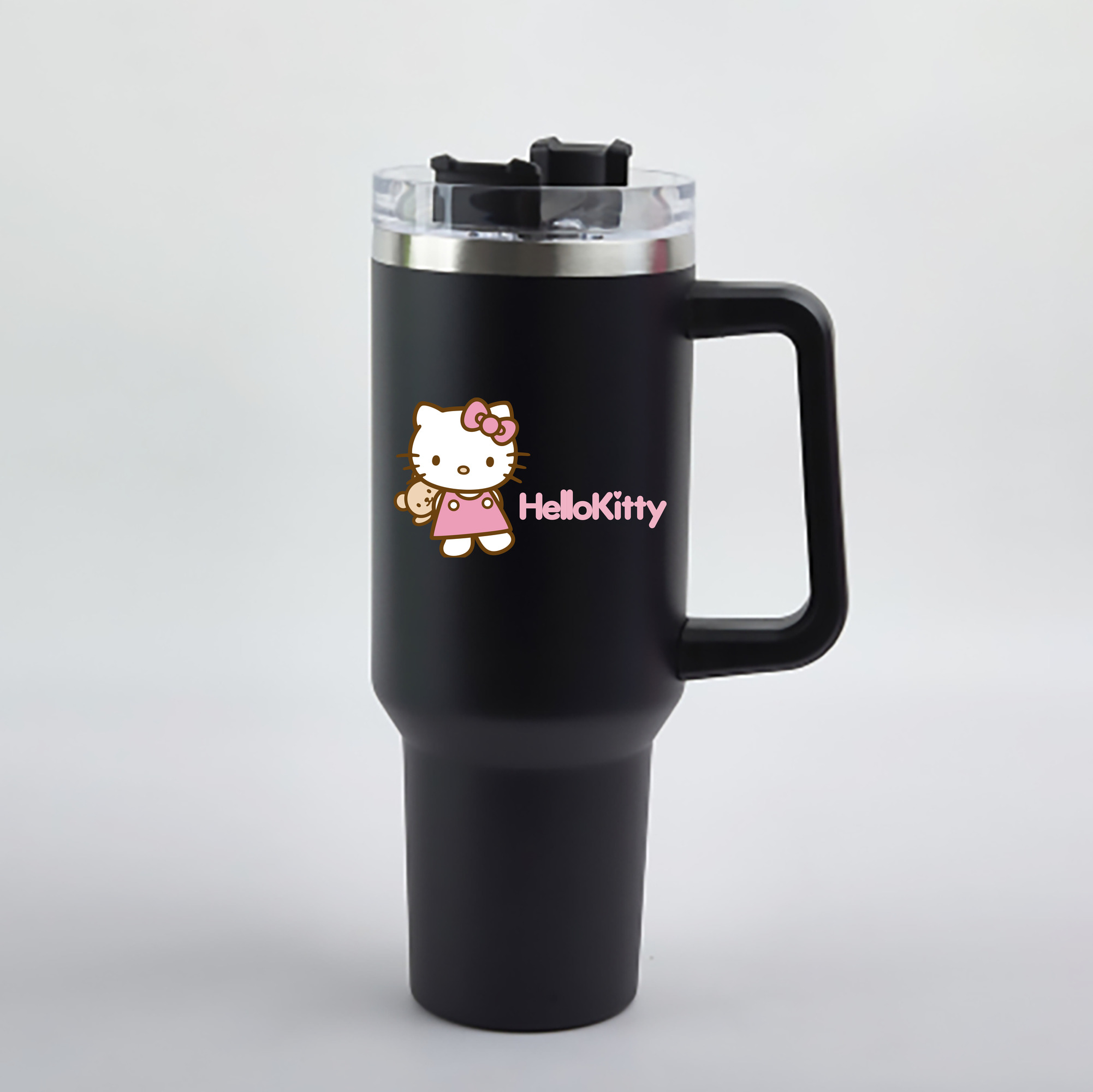 （画像用） Hello Kitty ハローキティ 1200mL車用タンブラー - クリスタルステッカー（プラスチックストロー付き）