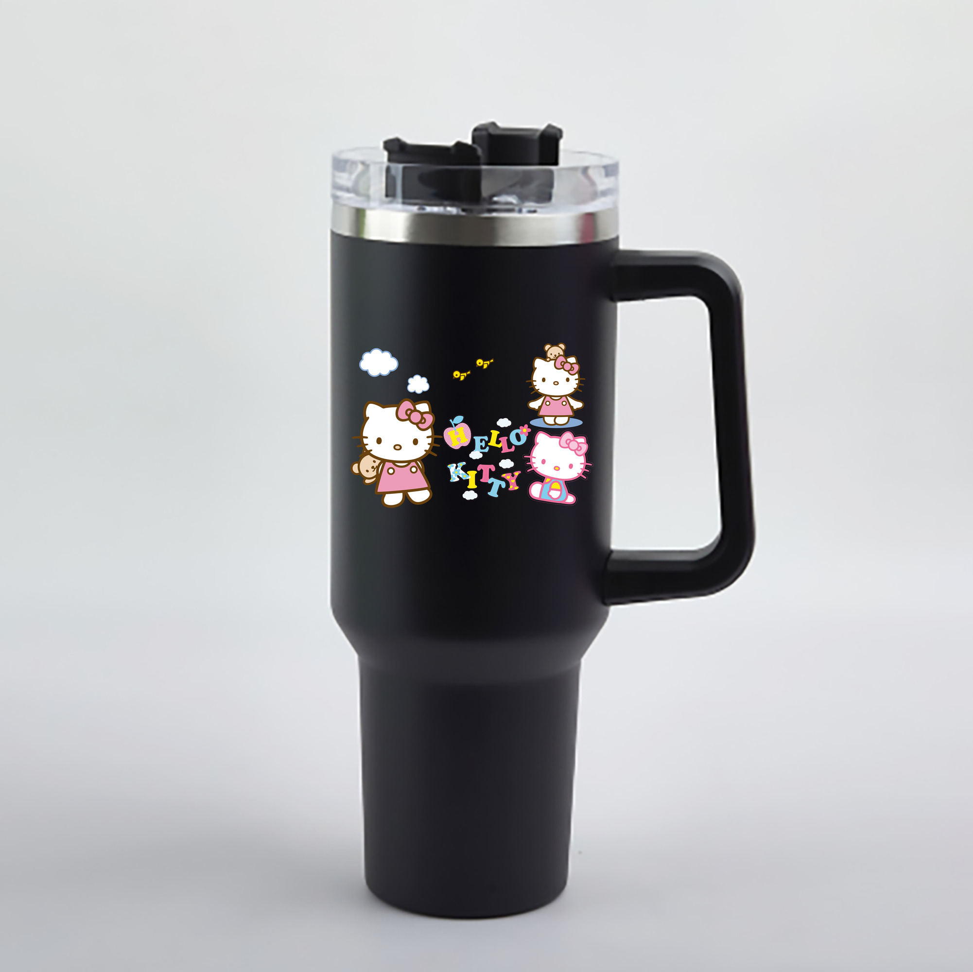 （画像用） Hello Kitty ハローキティ 1200mL車用タンブラー - クリスタルステッカー（プラスチックストロー付き）