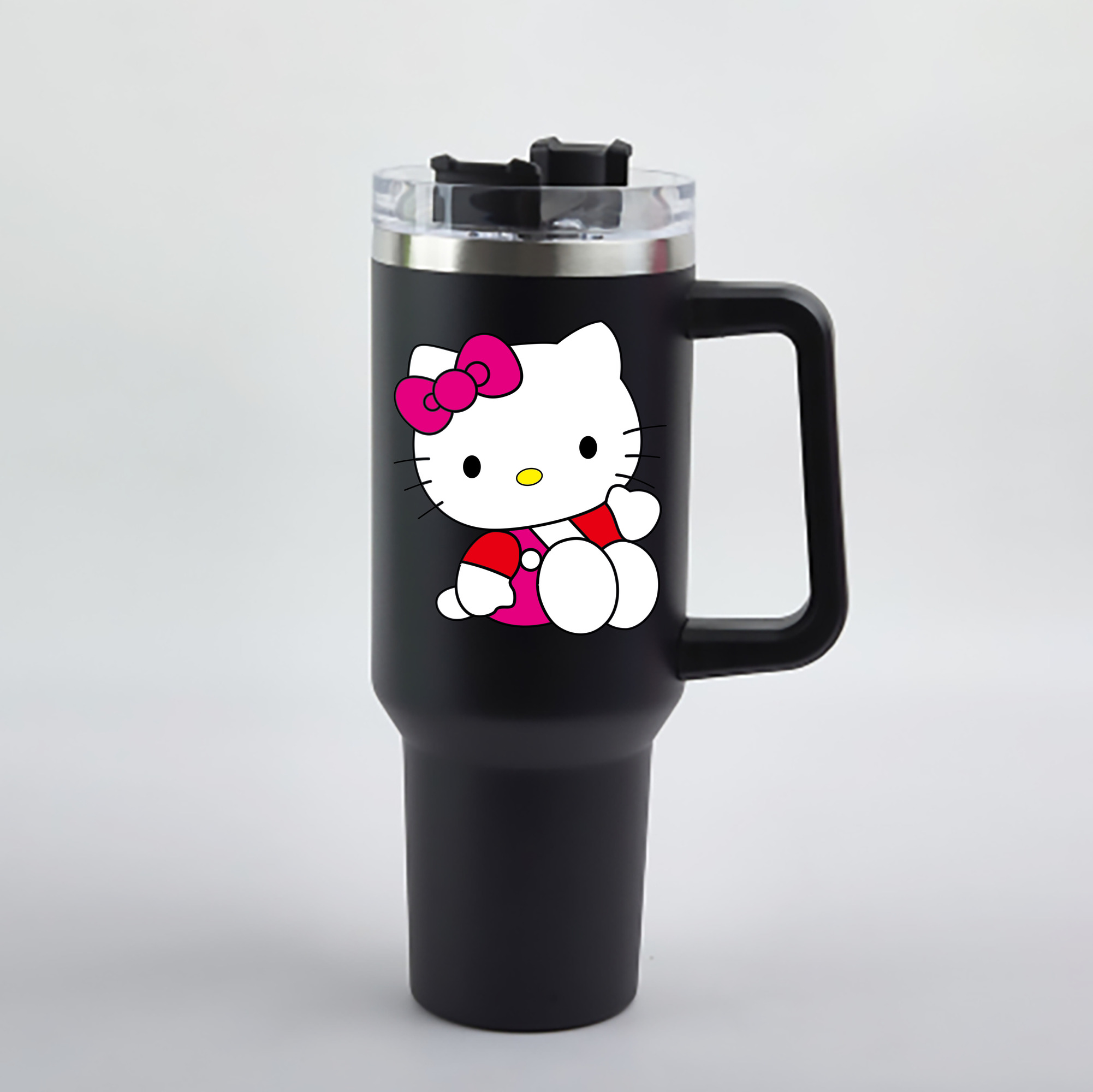 （画像用） Hello Kitty ハローキティ 1200mL車用タンブラー - クリスタルステッカー（プラスチックストロー付き）