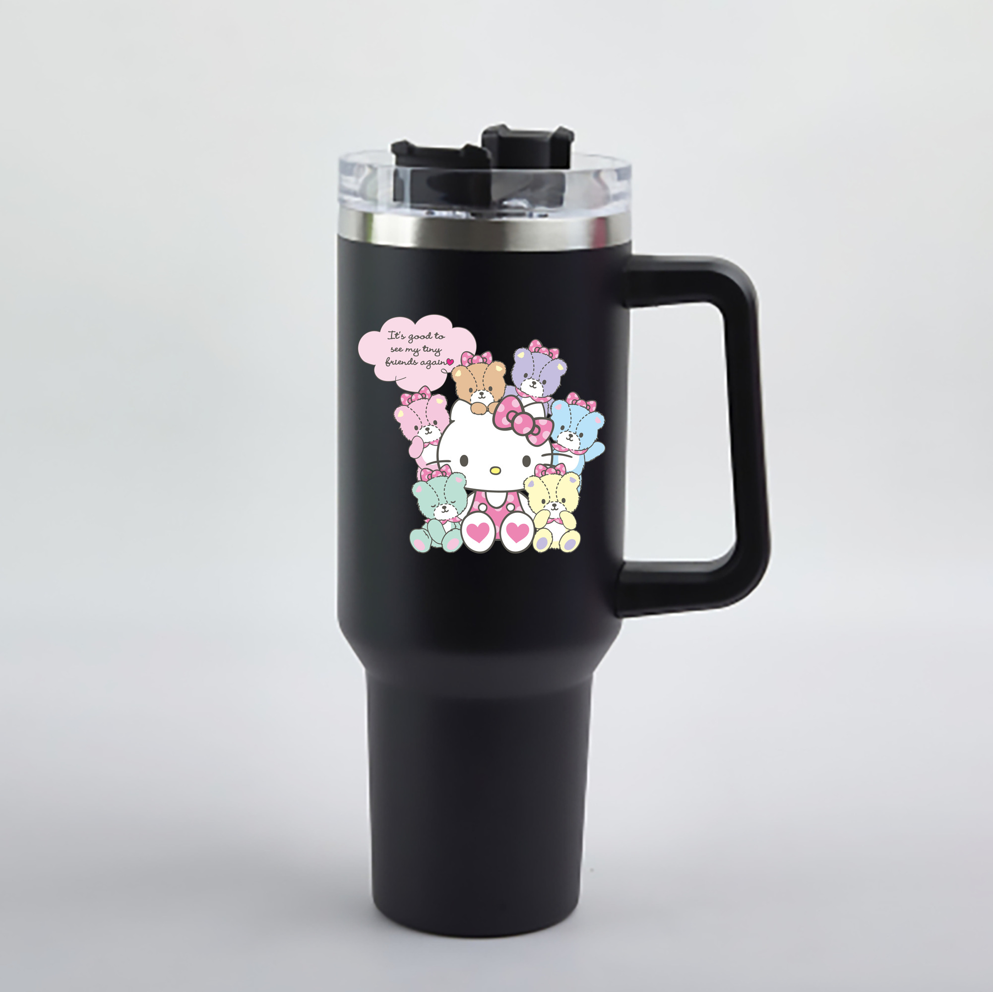 （画像用） Hello Kitty ハローキティ 1200mL車用タンブラー - クリスタルステッカー（プラスチックストロー付き）