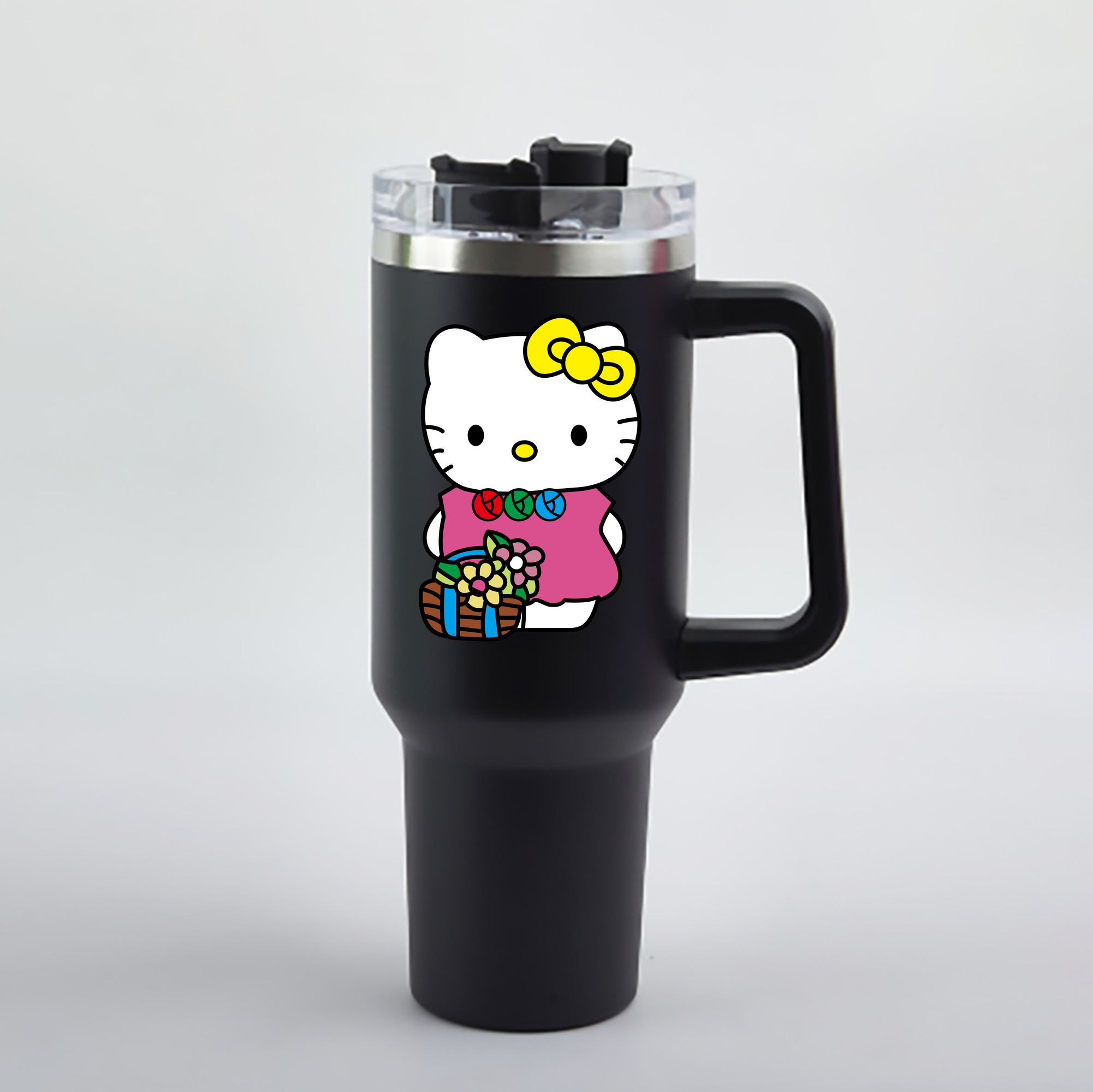 （画像用） Hello Kitty ハローキティ 1200mL車用タンブラー - クリスタルステッカー（プラスチックストロー付き）