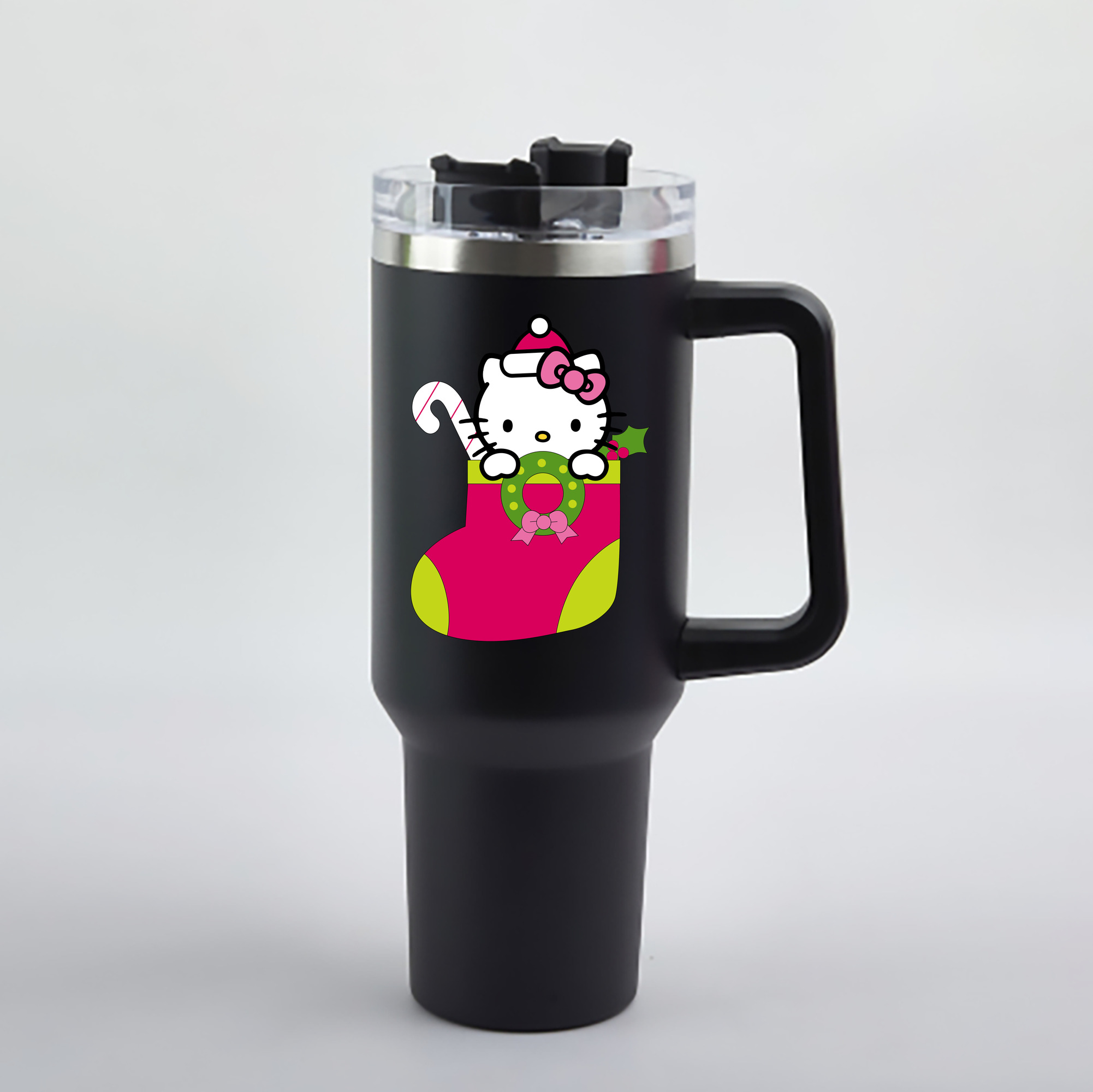 （画像用） Hello Kitty ハローキティ 1200mL車用タンブラー - クリスタルステッカー（プラスチックストロー付き）