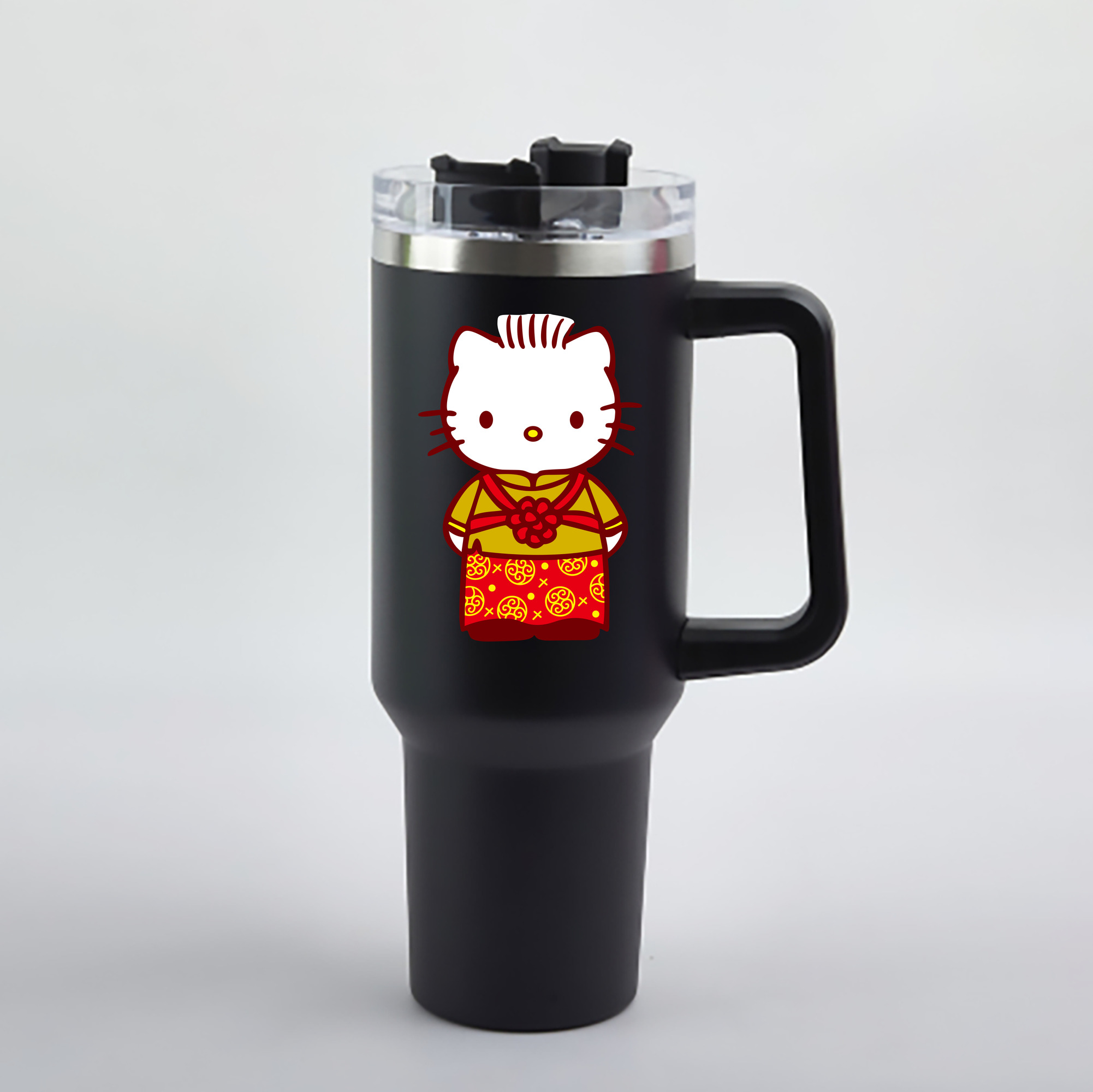 （画像用） Hello Kitty ハローキティ 1200mL車用タンブラー - クリスタルステッカー（プラスチックストロー付き）