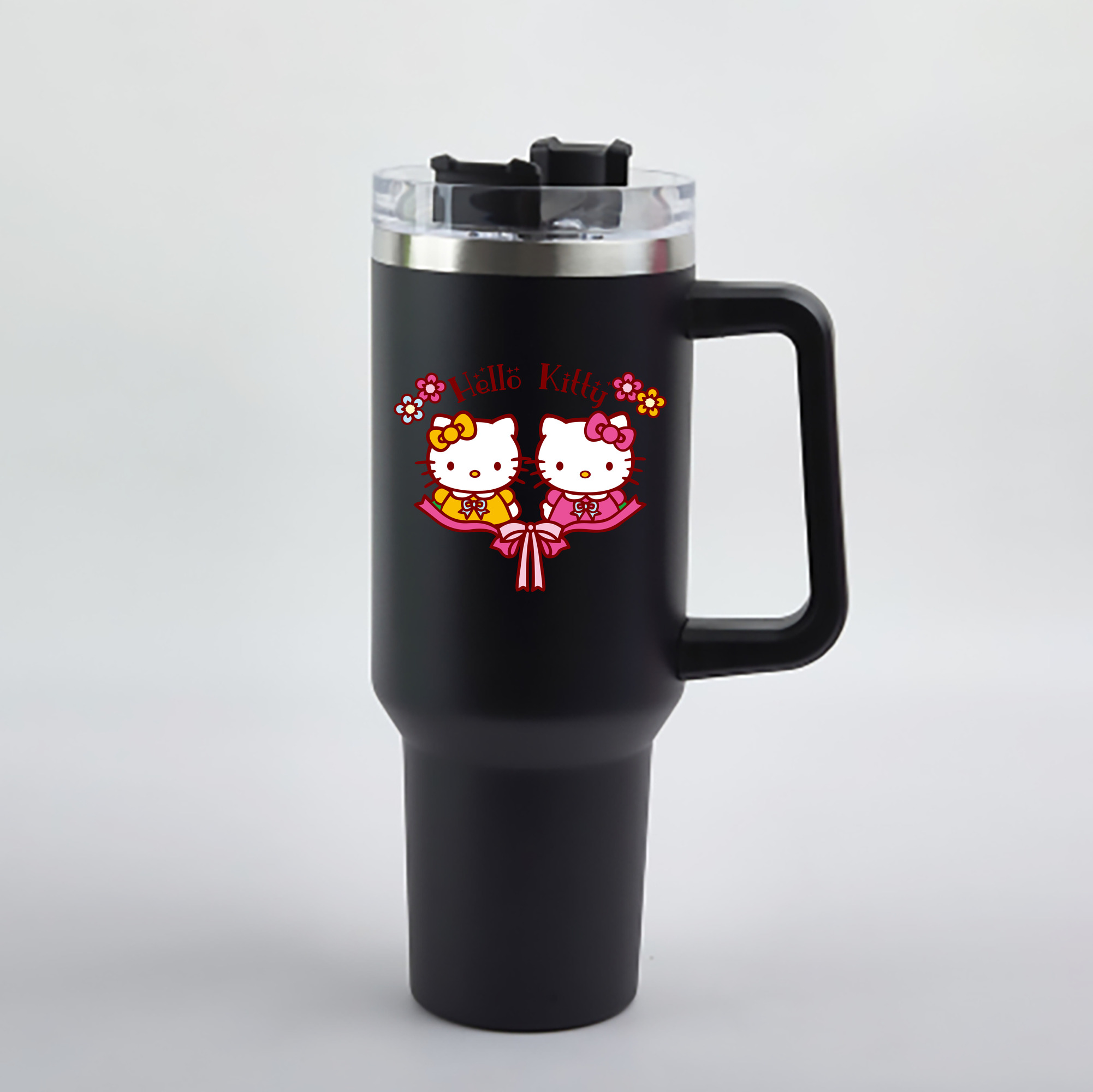（画像用） Hello Kitty ハローキティ 1200mL車用タンブラー - クリスタルステッカー（プラスチックストロー付き）