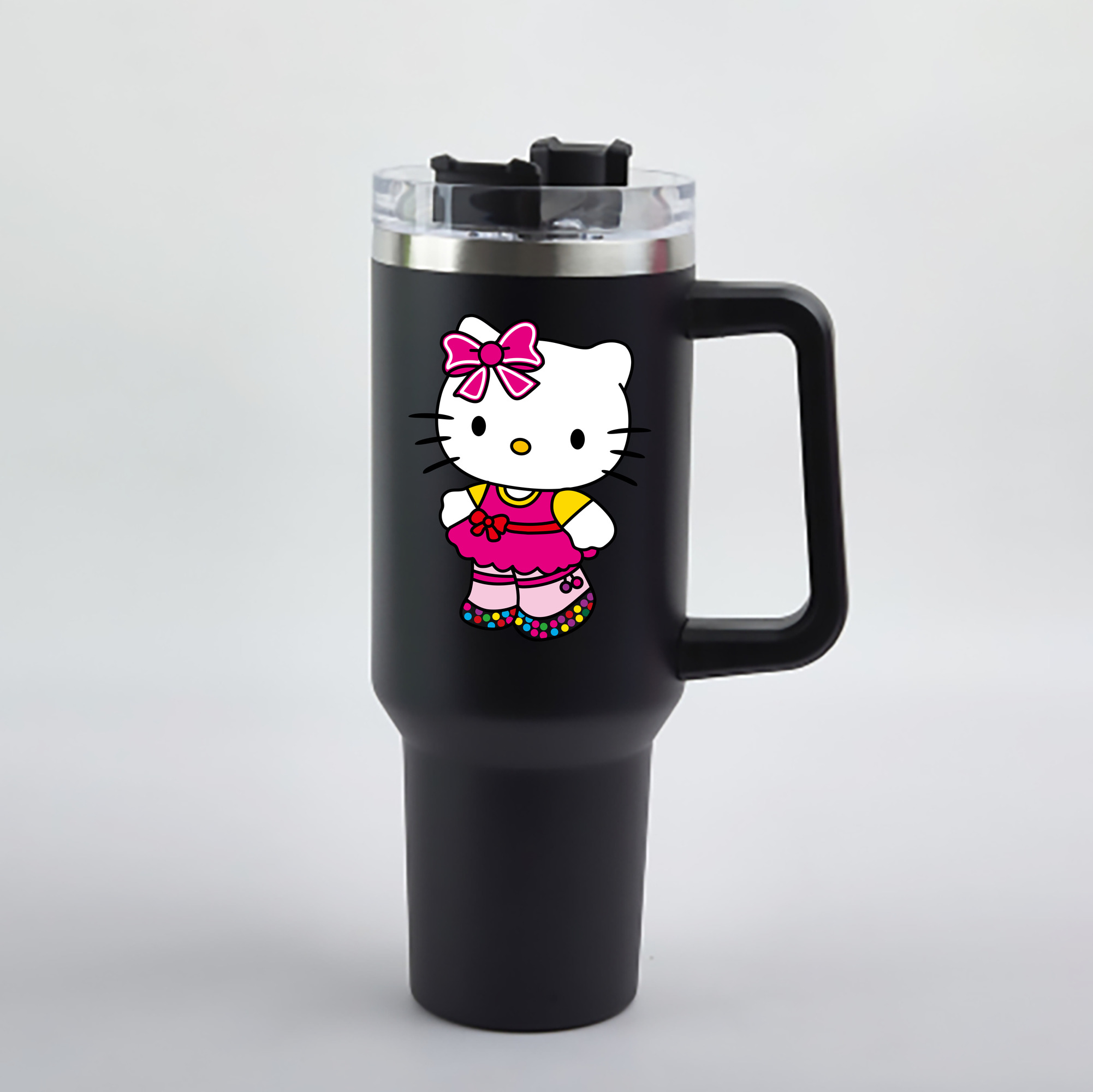 （画像用） Hello Kitty ハローキティ 1200mL車用タンブラー - クリスタルステッカー（プラスチックストロー付き）