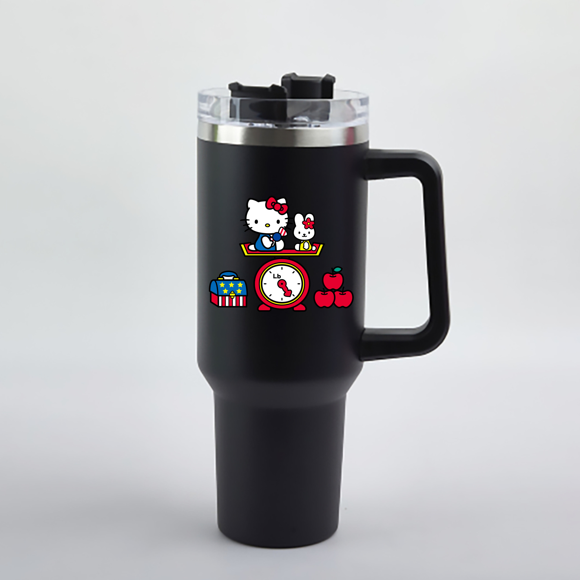 （画像用） Hello Kitty ハローキティ 1200mL車用タンブラー - クリスタルステッカー（プラスチックストロー付き）