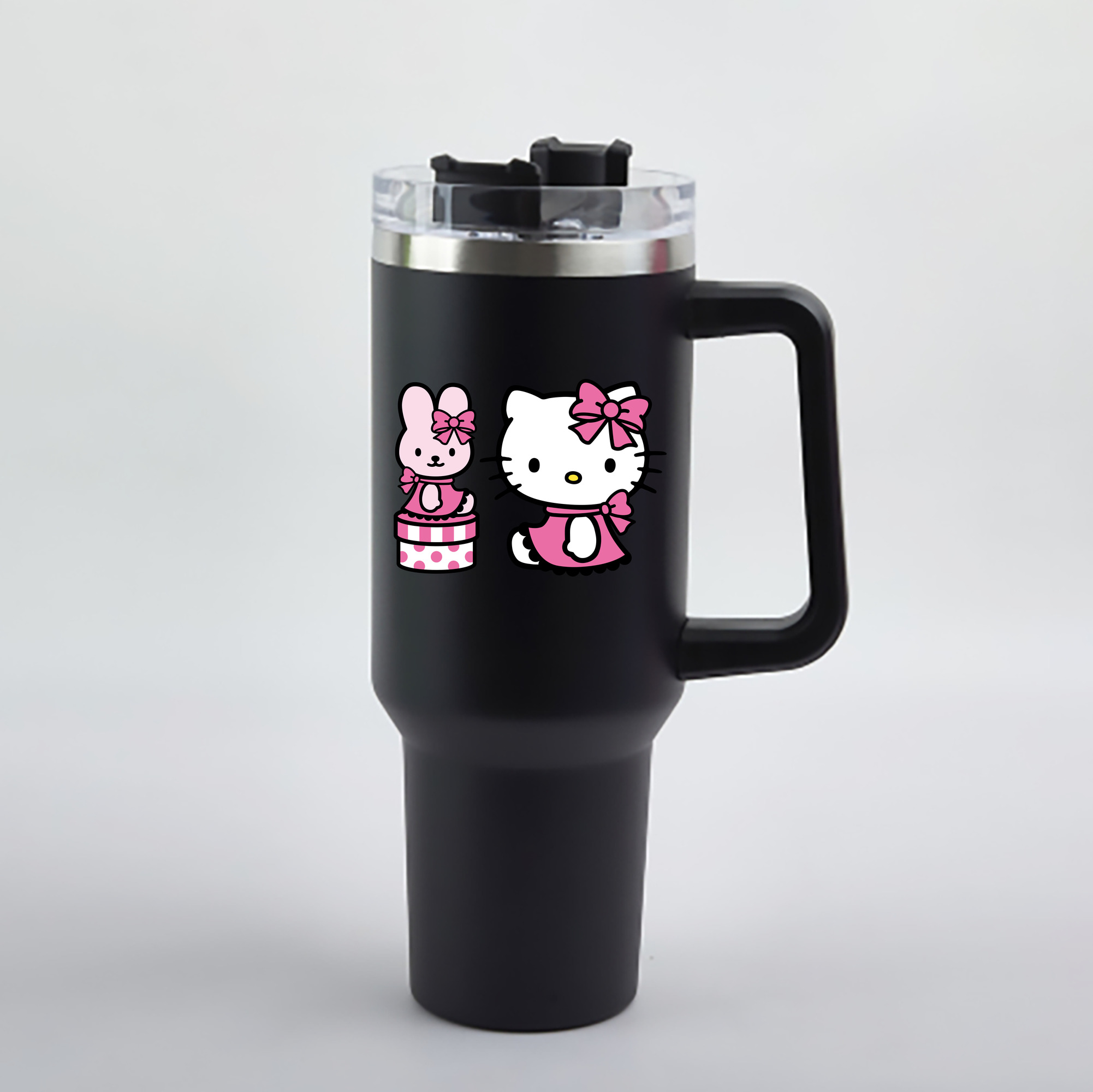 （画像用） Hello Kitty ハローキティ 1200mL車用タンブラー - クリスタルステッカー（プラスチックストロー付き）