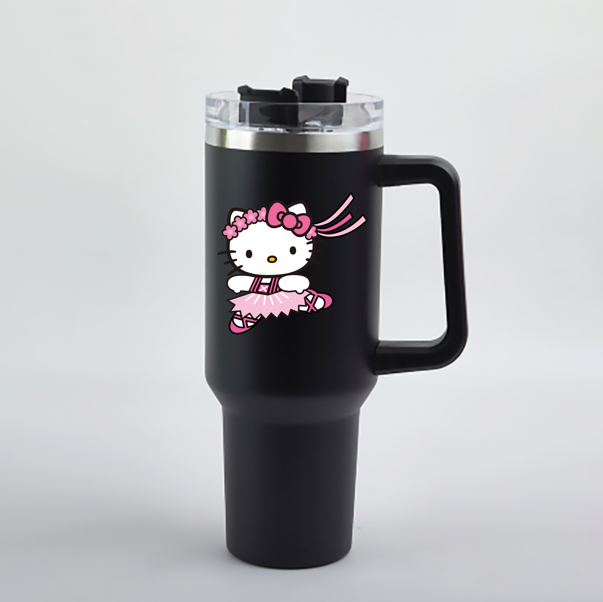（画像用） Hello Kitty ハローキティ 1200mL車用タンブラー - クリスタルステッカー（プラスチックストロー付き）