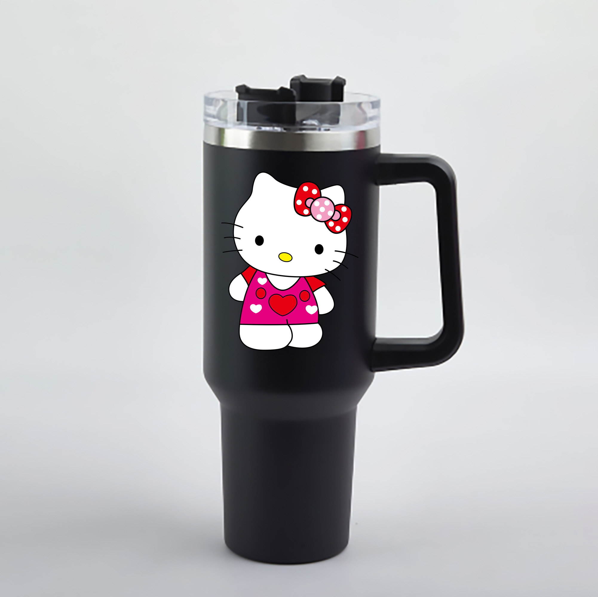 （画像用） Hello Kitty ハローキティ 1200mL車用タンブラー - クリスタルステッカー（プラスチックストロー付き）