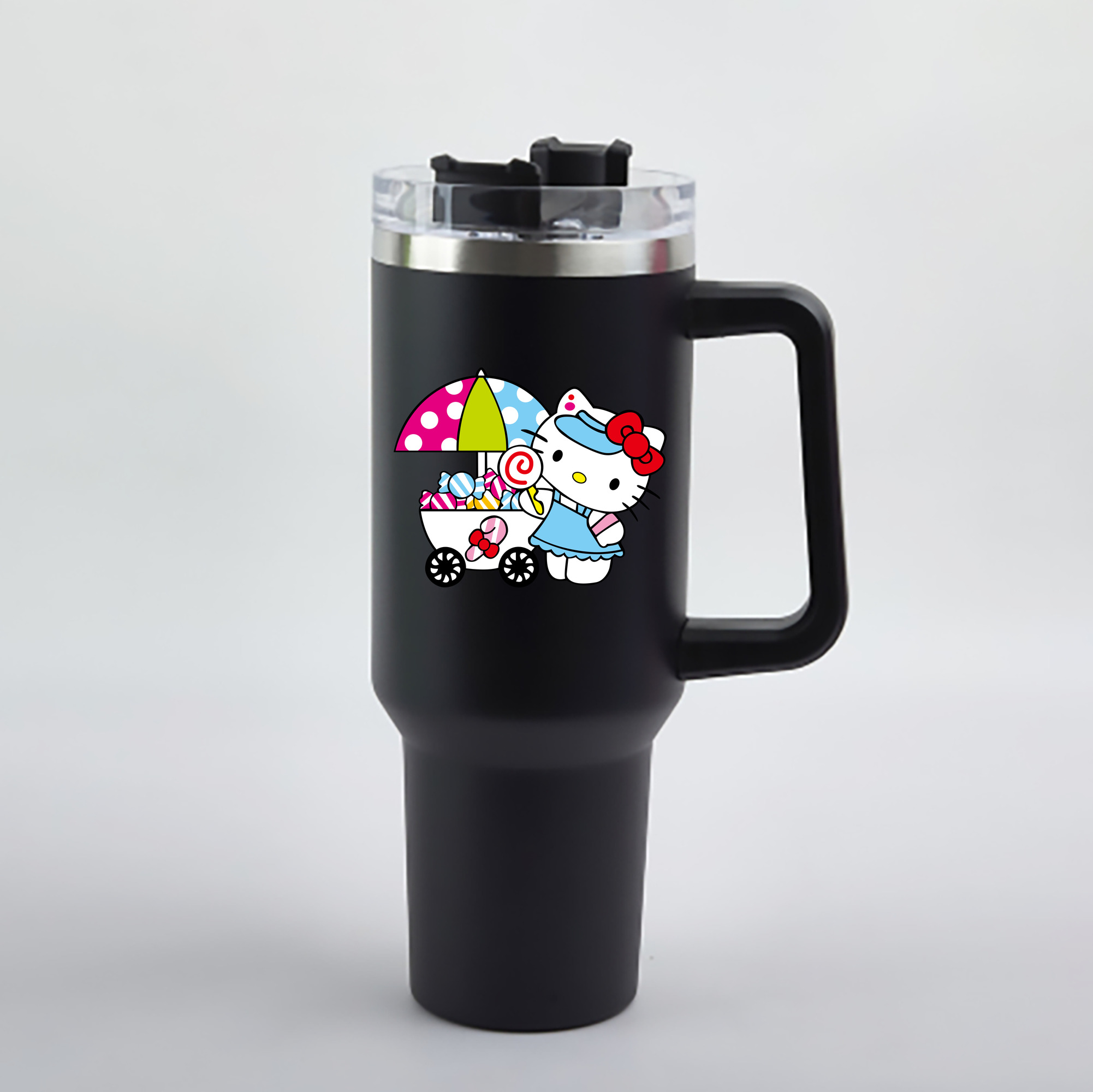 （画像用） Hello Kitty ハローキティ 1200mL車用タンブラー - クリスタルステッカー（プラスチックストロー付き）