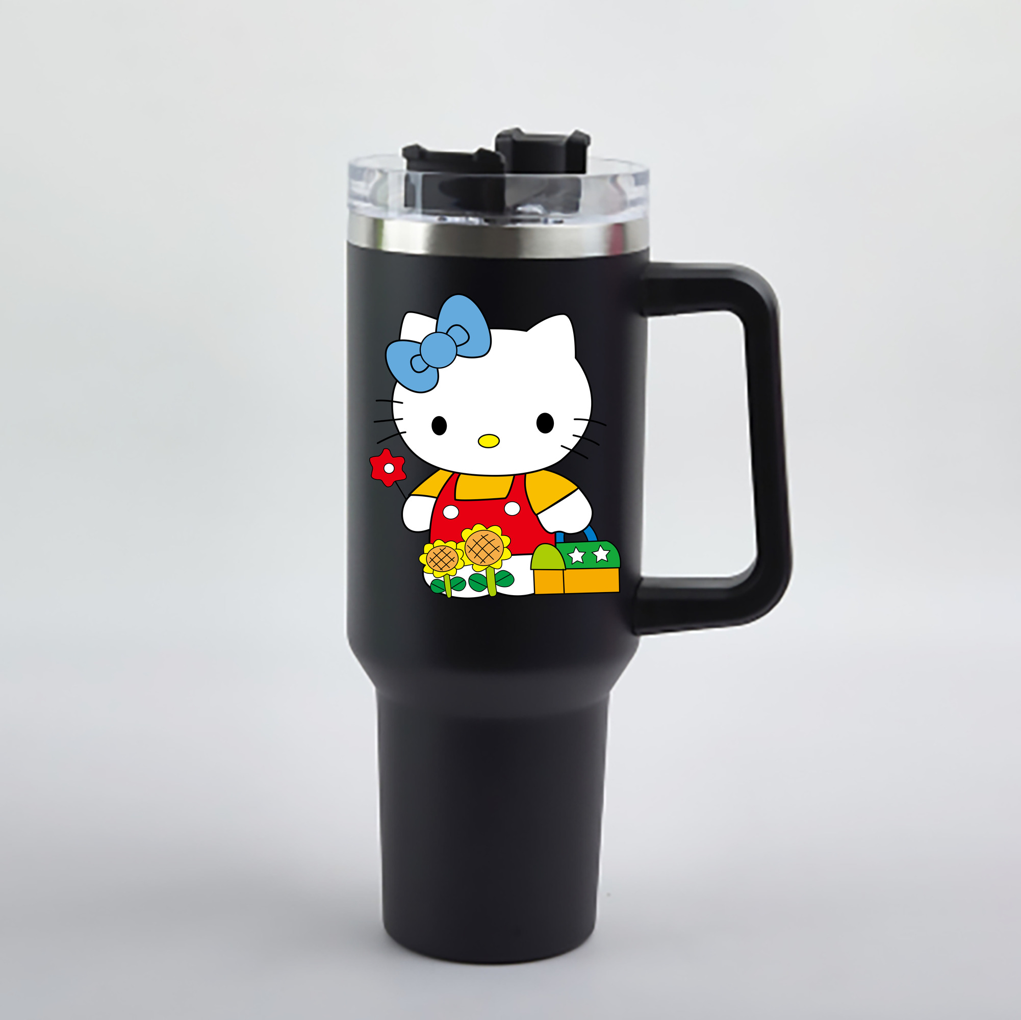 （画像用） Hello Kitty ハローキティ 1200mL車用タンブラー - クリスタルステッカー（プラスチックストロー付き）